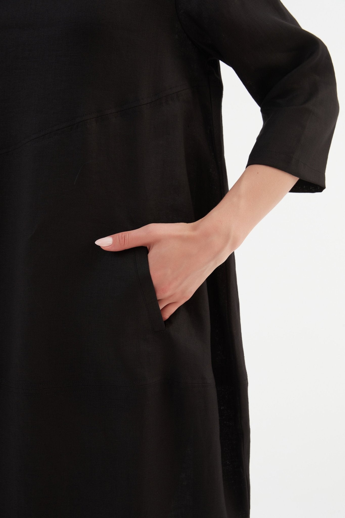 TirelliTirelli Diagonal Seam Linen Dress 100% Linen BlackClothingBlack - Blue Water Clothing