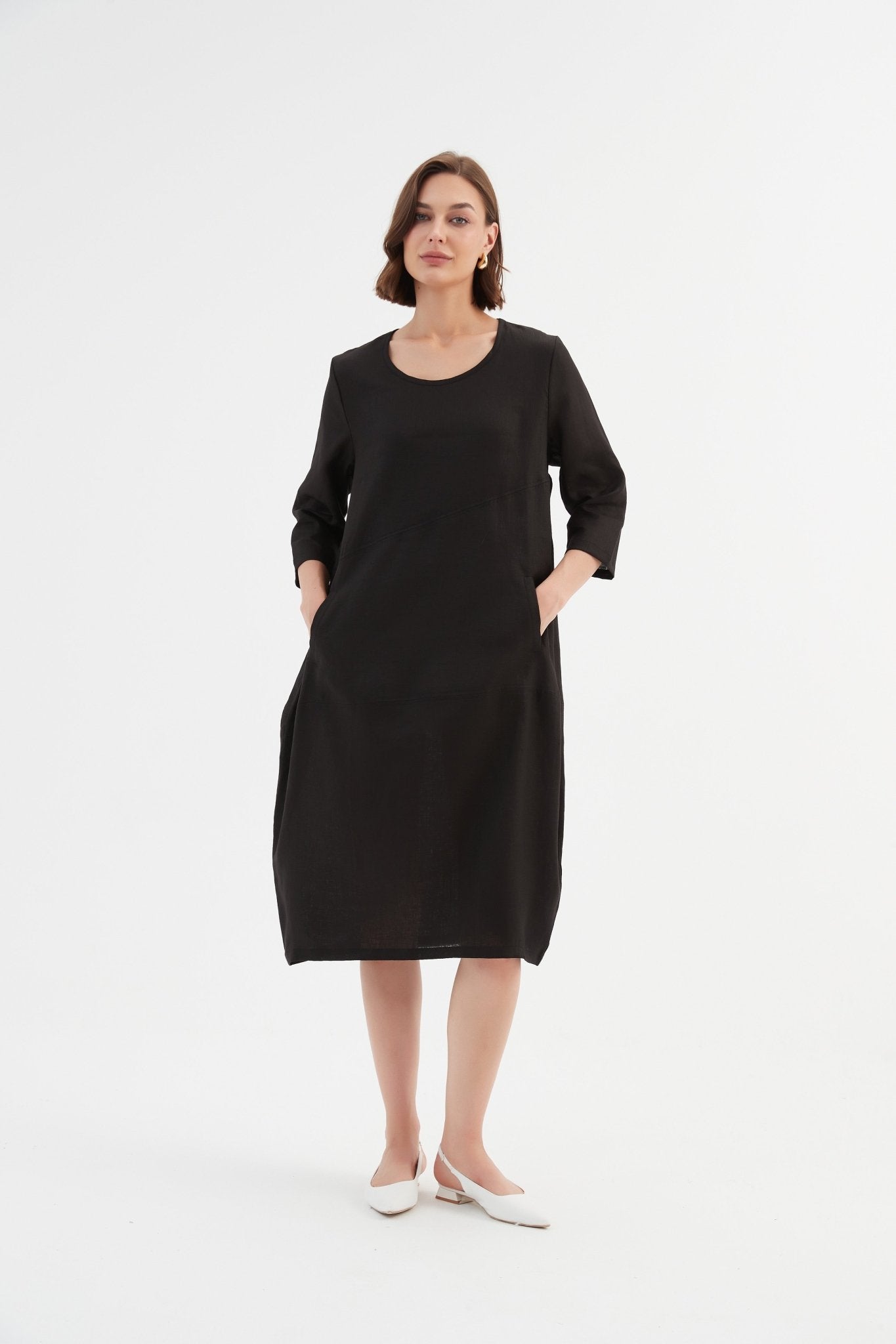 TirelliTirelli Diagonal Seam Linen Dress 100% Linen BlackClothingBlack - Blue Water Clothing