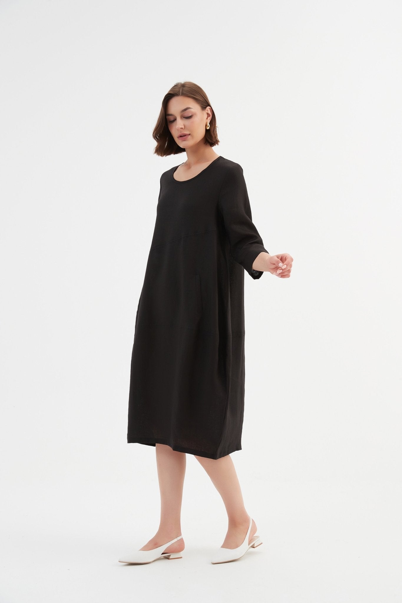 TirelliTirelli Diagonal Seam Linen Dress 100% Linen BlackClothingBlack - Blue Water Clothing