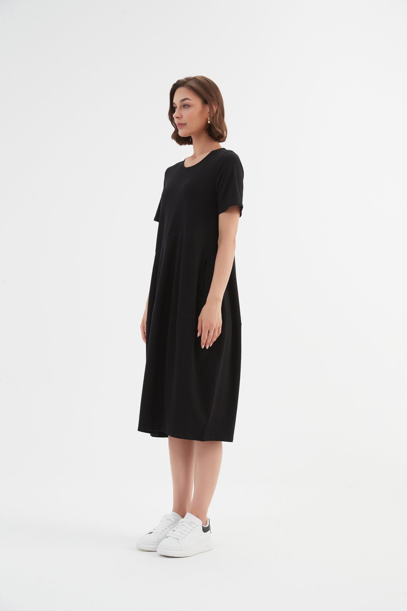 TirelliTirelli Short Sleeve Diagonal Seam Dress BlackClothingBlack - Blue Water Clothing