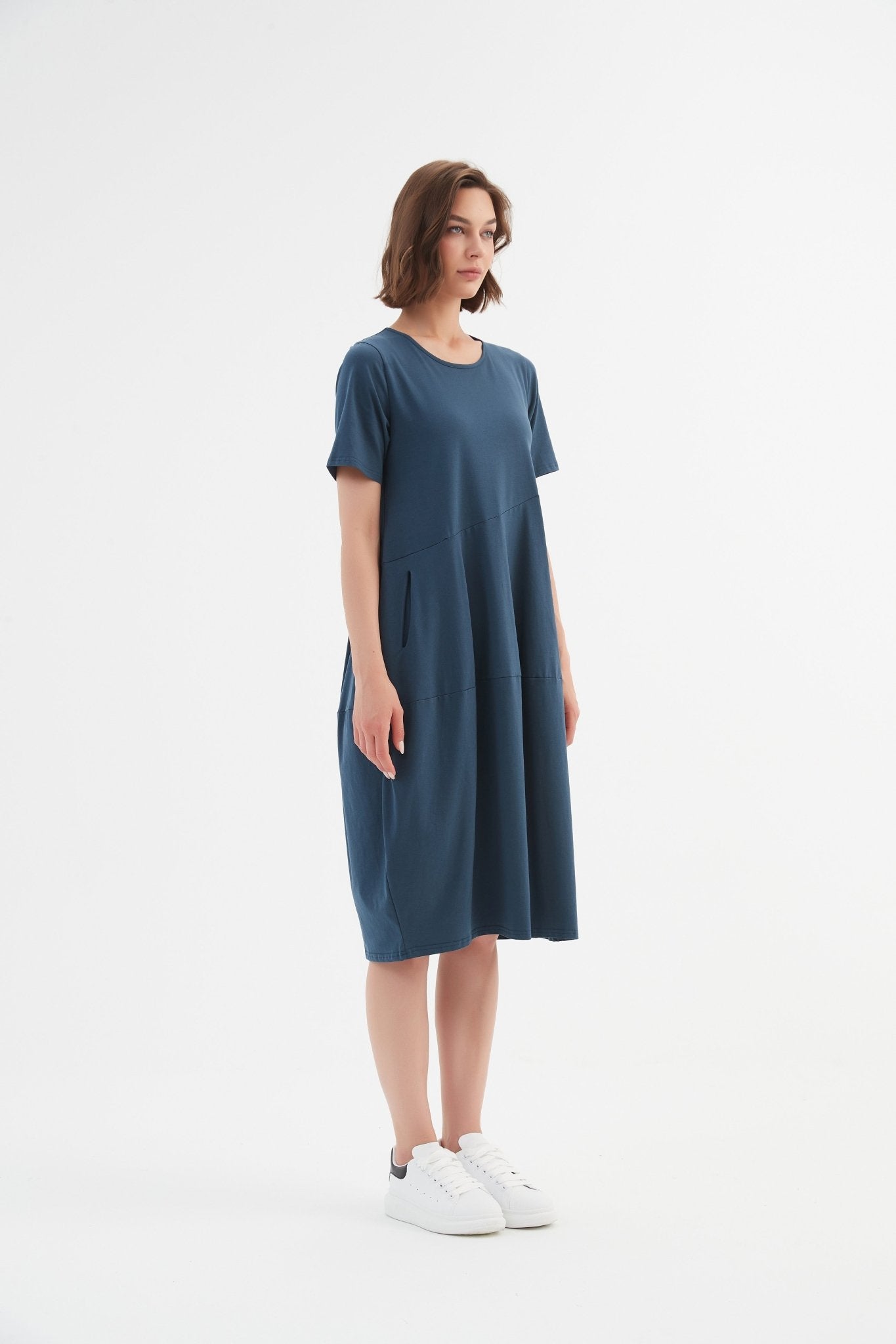 TirelliTirelli Short Sleeve Diagonal Seam Dress Deep TealClothingDeep Teal - Blue Water Clothing