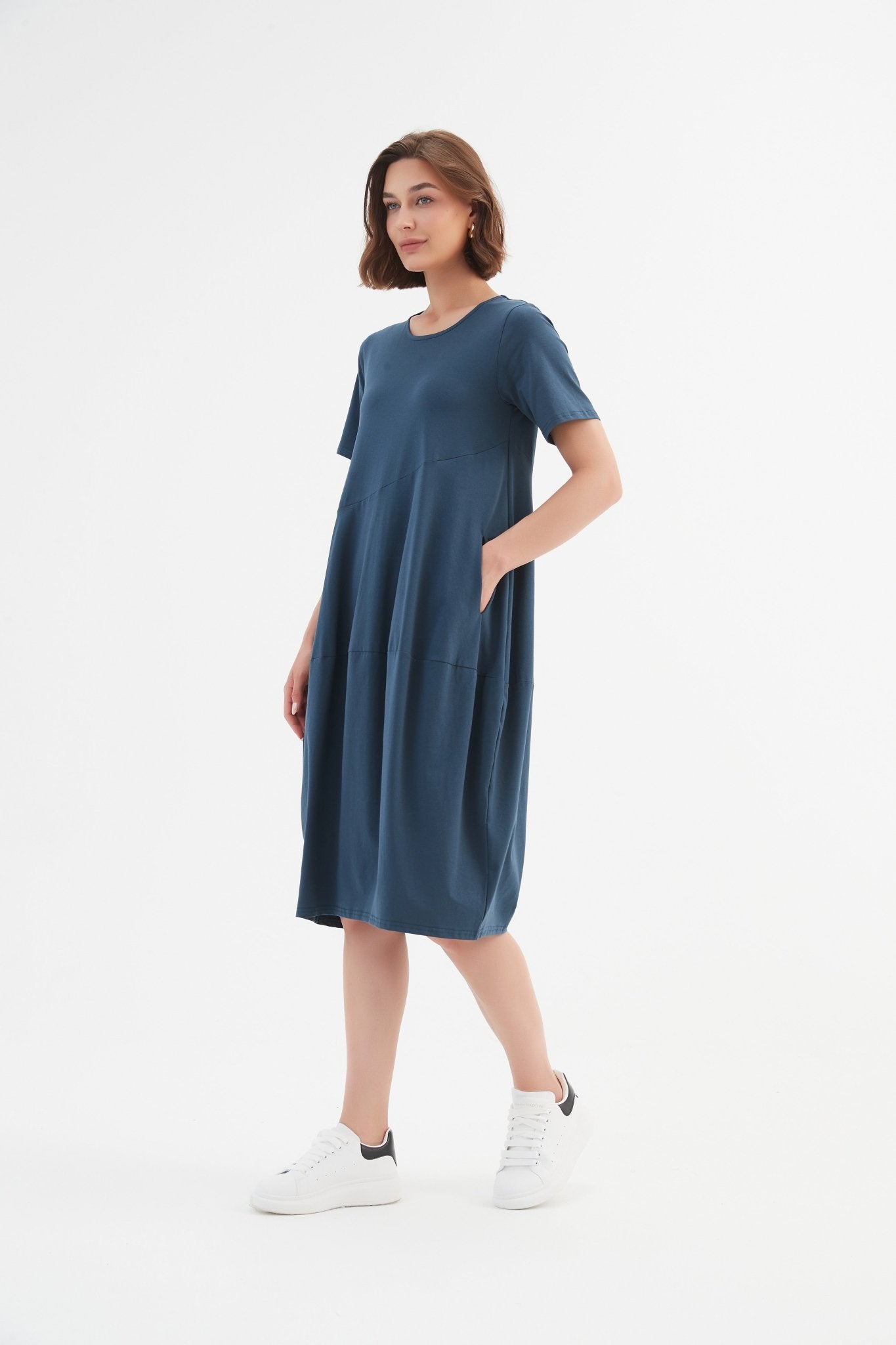 TirelliTirelli Short Sleeve Diagonal Seam Dress Deep TealClothingDeep Teal - Blue Water Clothing