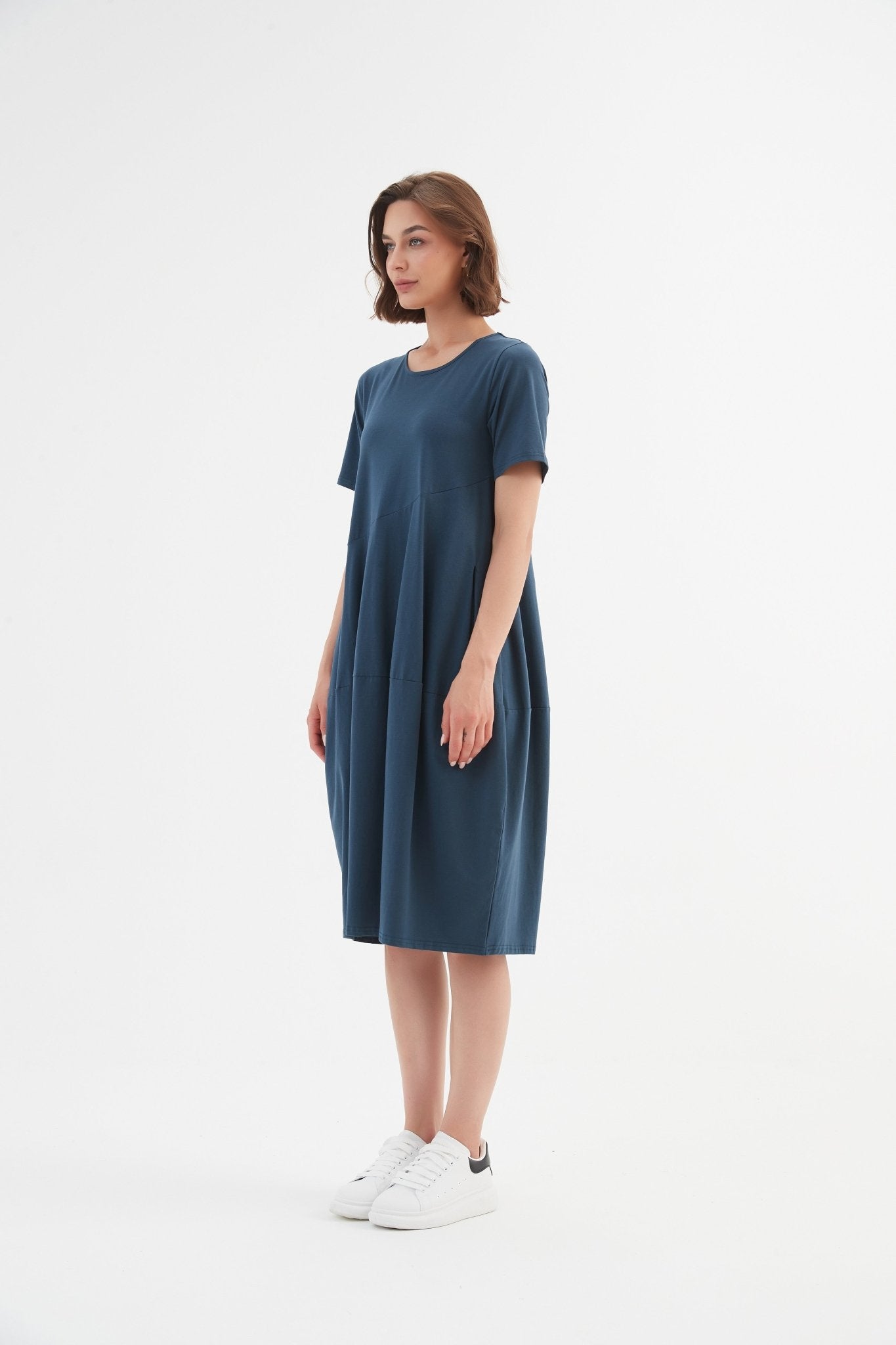 TirelliTirelli Short Sleeve Diagonal Seam Dress Deep TealClothingDeep Teal - Blue Water Clothing