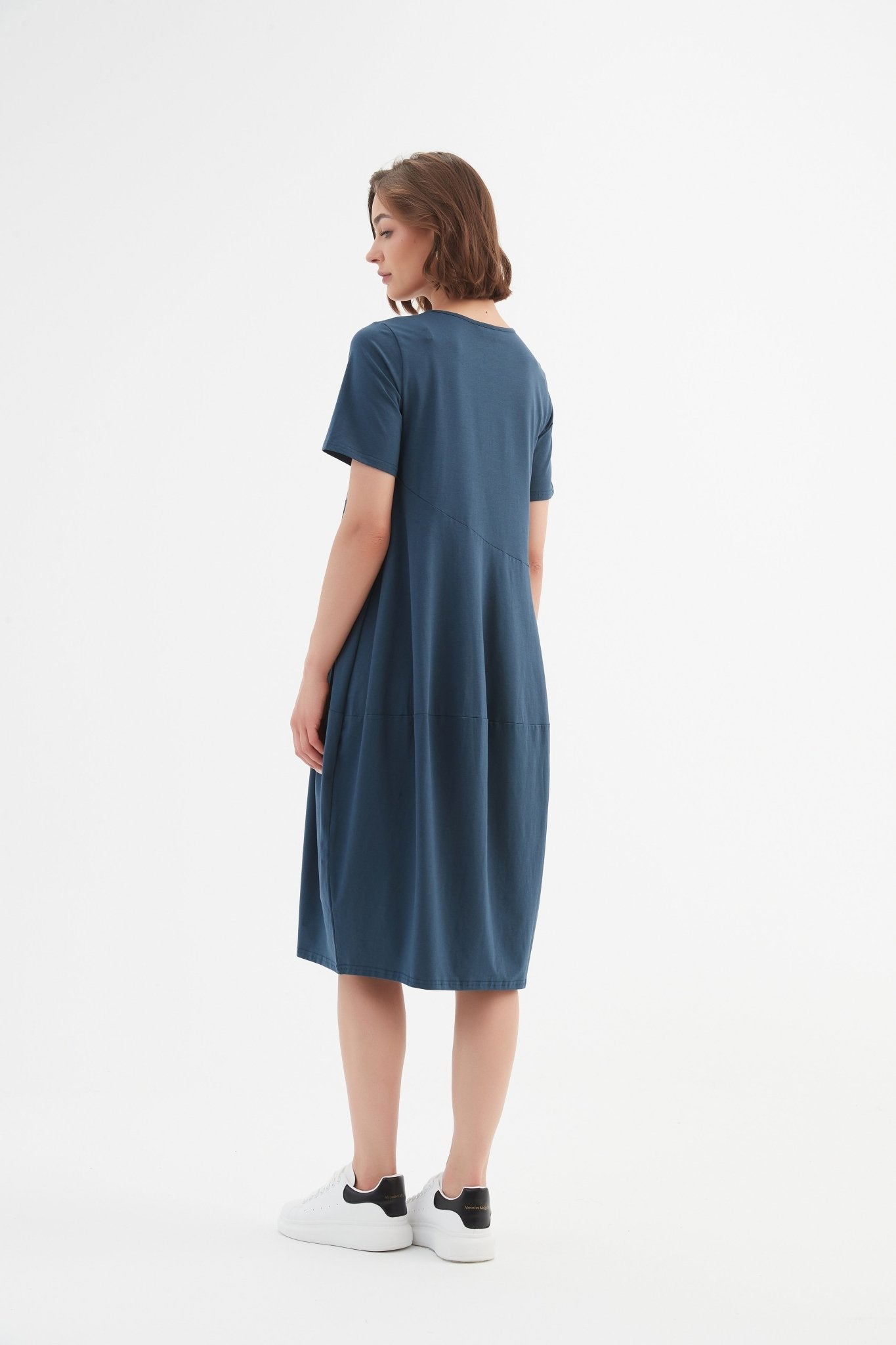 TirelliTirelli Short Sleeve Diagonal Seam Dress Deep TealClothingDeep Teal - Blue Water Clothing