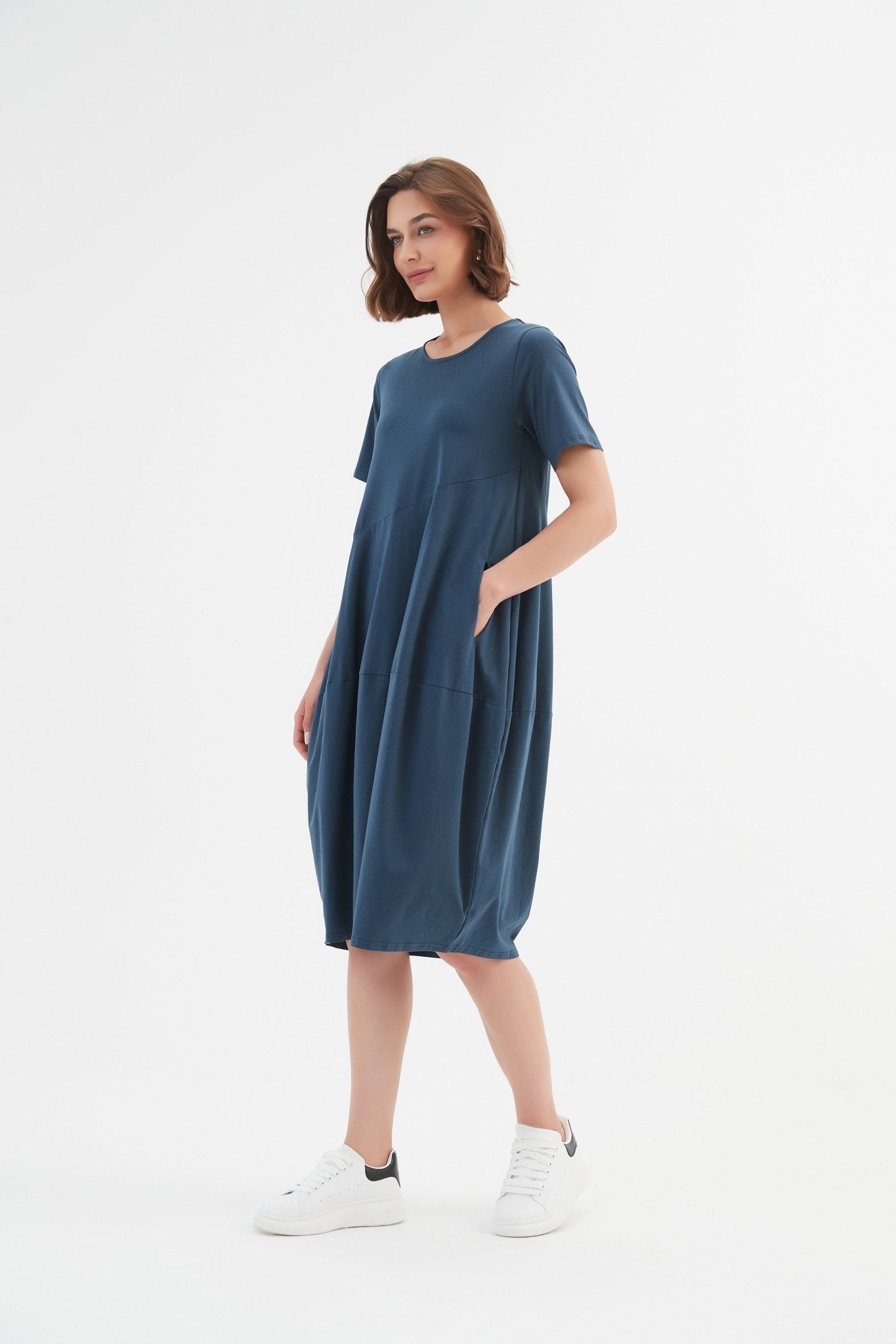 TirelliTirelli Short Sleeve Diagonal Seam Dress Deep TealClothingDeep Teal - Blue Water Clothing