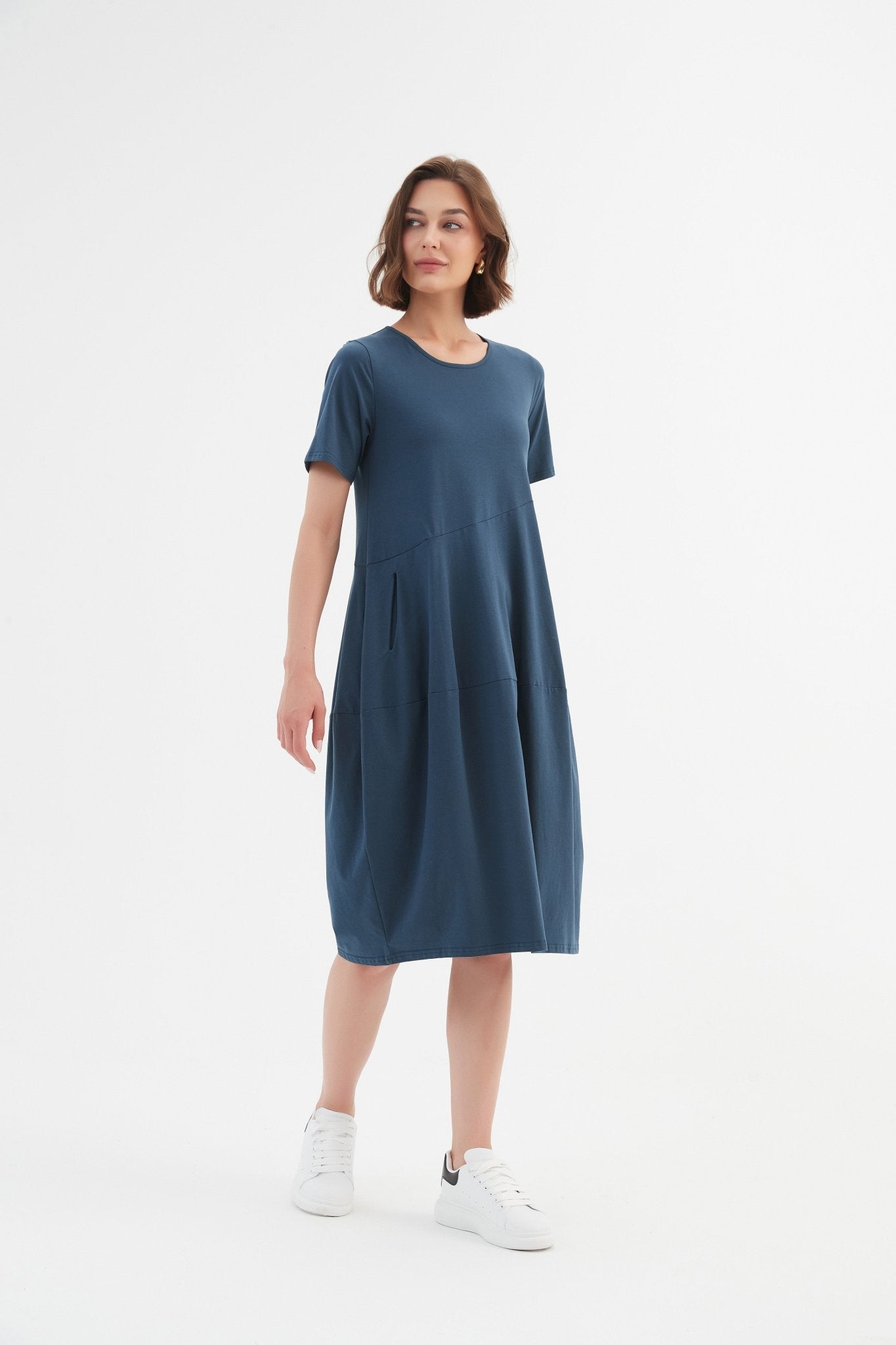 TirelliTirelli Short Sleeve Diagonal Seam Dress Deep TealClothingDeep Teal - Blue Water Clothing