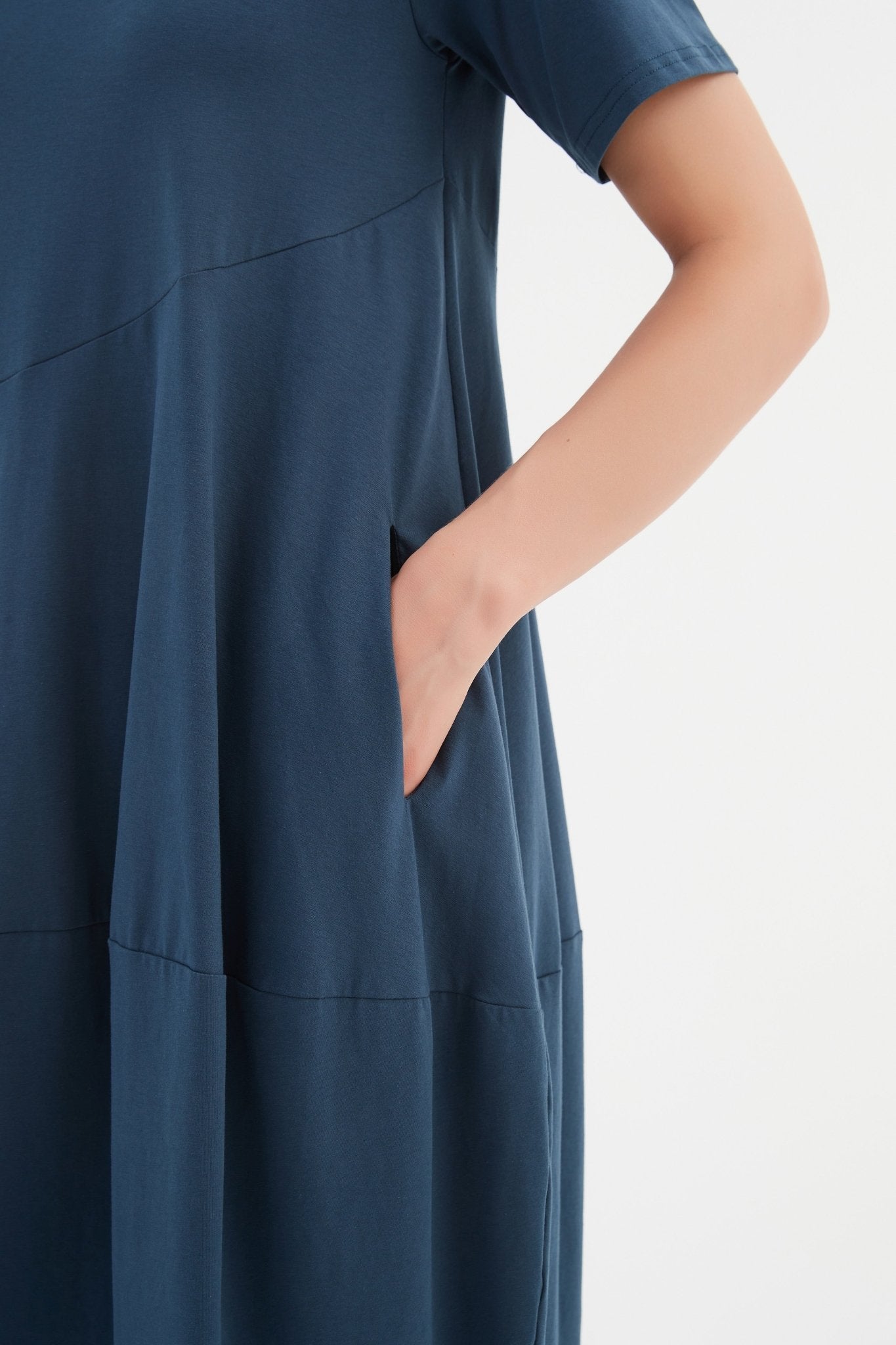 TirelliTirelli Short Sleeve Diagonal Seam Dress Deep TealClothingDeep Teal - Blue Water Clothing