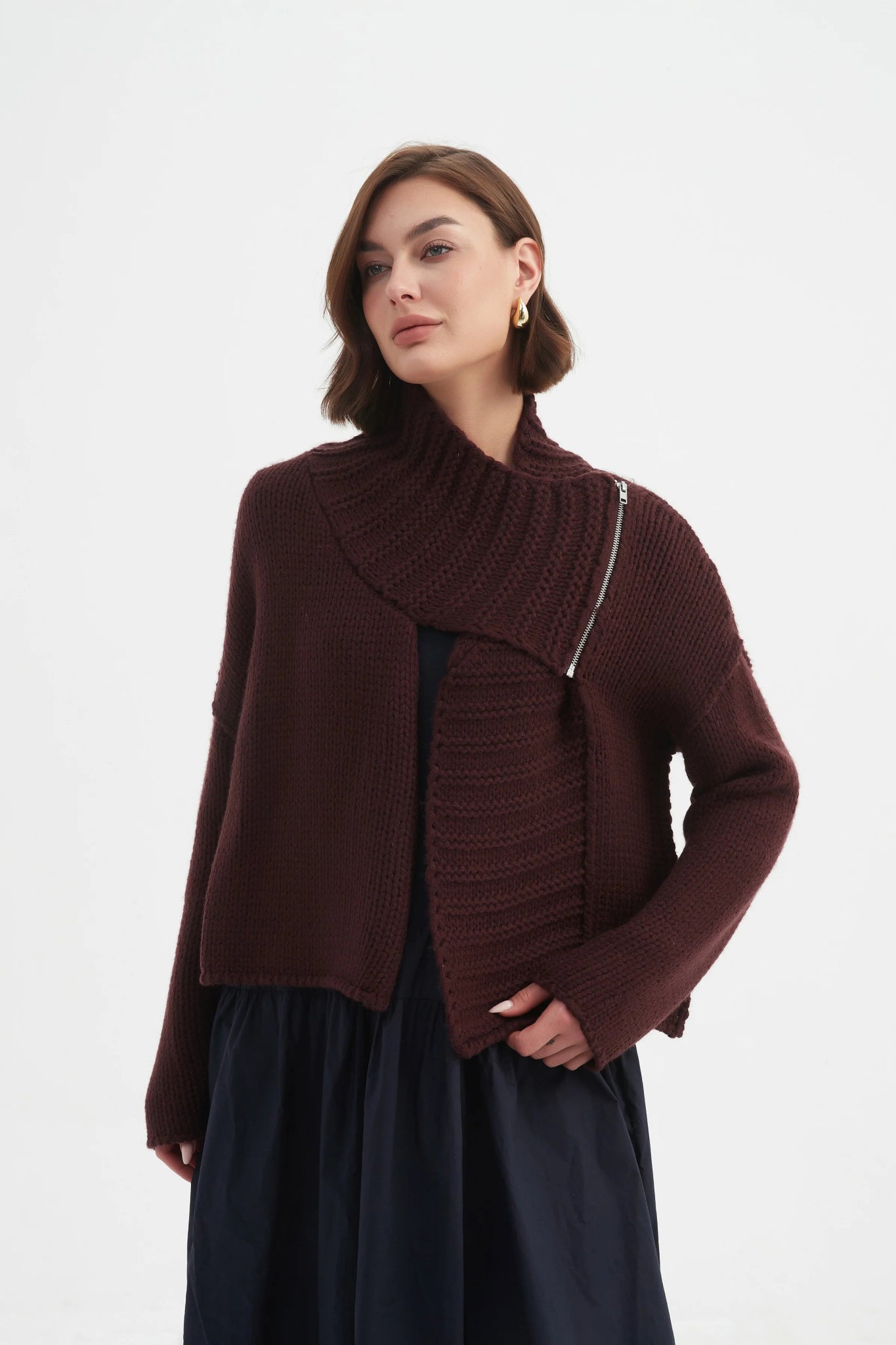 TirelliTirelli Zip Collar CardiganTopsAubergine - Blue Water Clothing