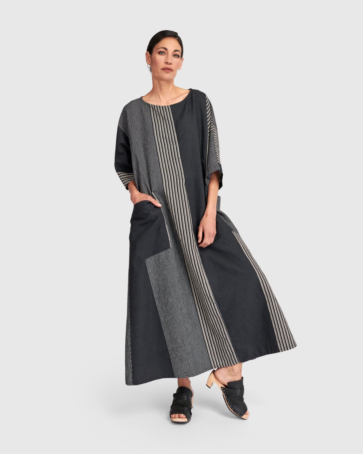 UrbanUrban Stripe Linen Mix Long DressDressesStone - Blue Water Clothing