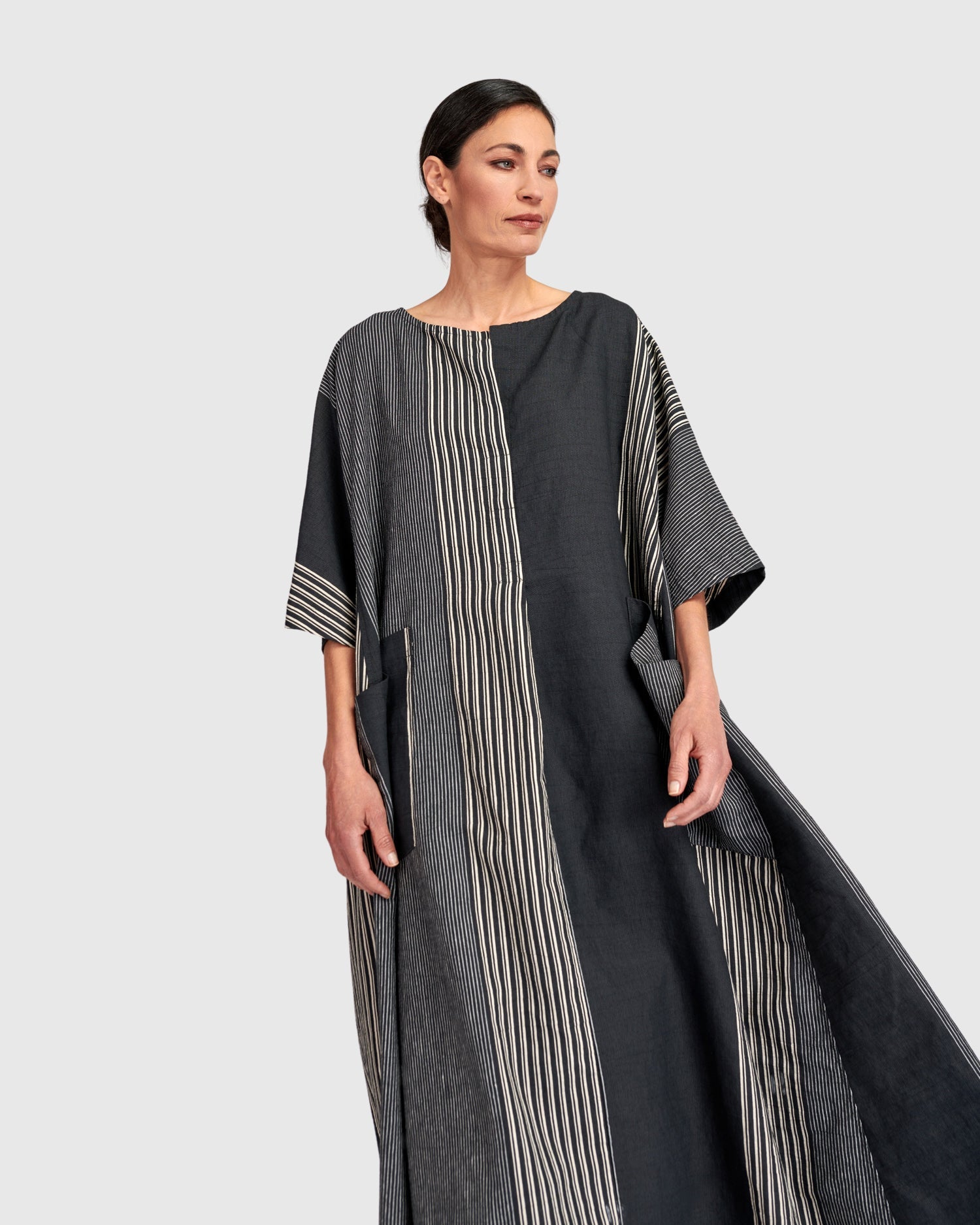 UrbanUrban Stripe Linen Mix Long DressDressesStone - Blue Water Clothing