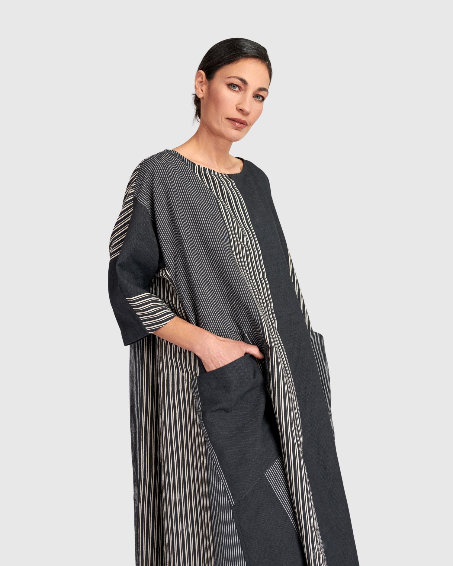 UrbanUrban Stripe Linen Mix Long DressDressesStone - Blue Water Clothing