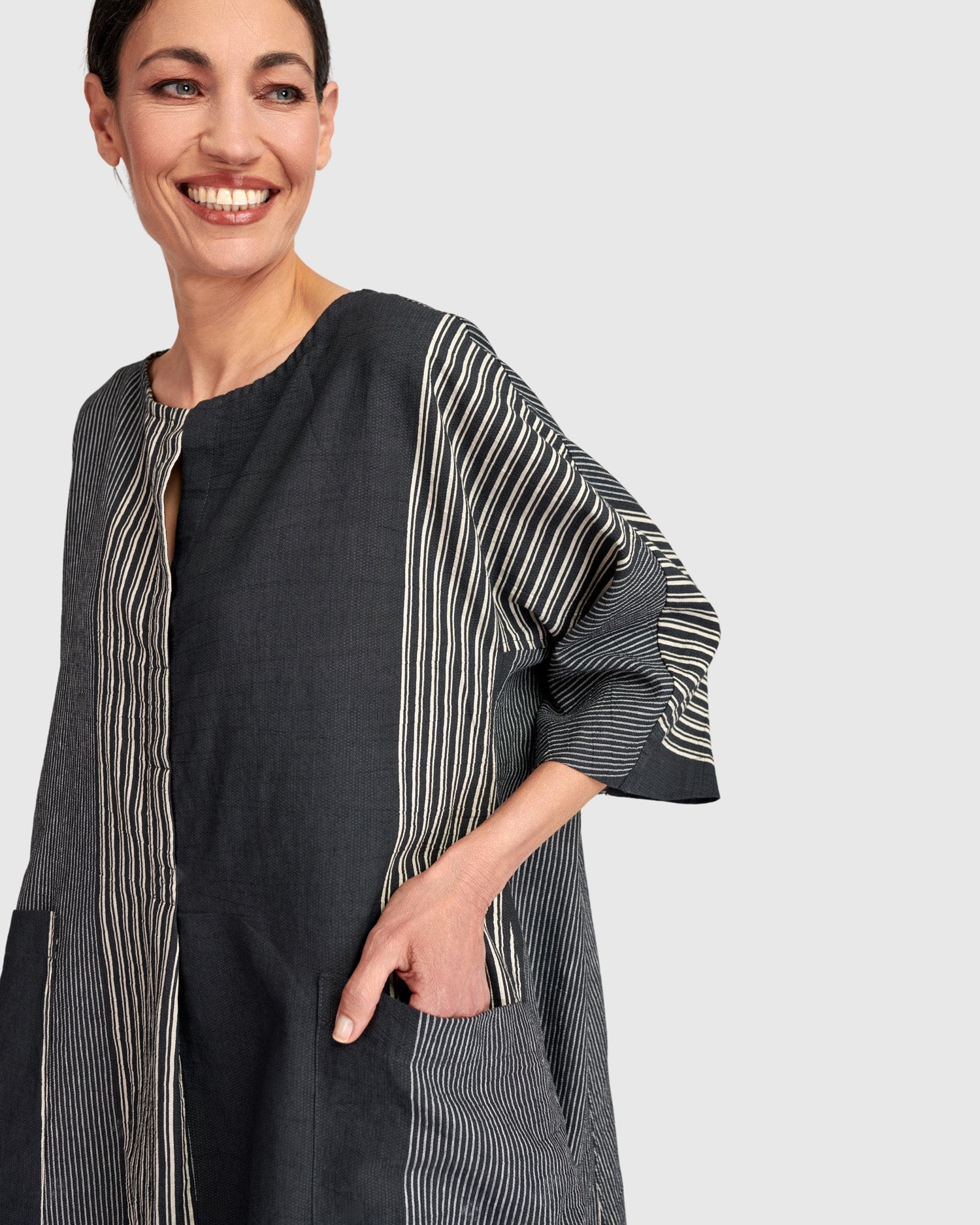 UrbanUrban Stripe Linen Mix Long DressDressesStone - Blue Water Clothing