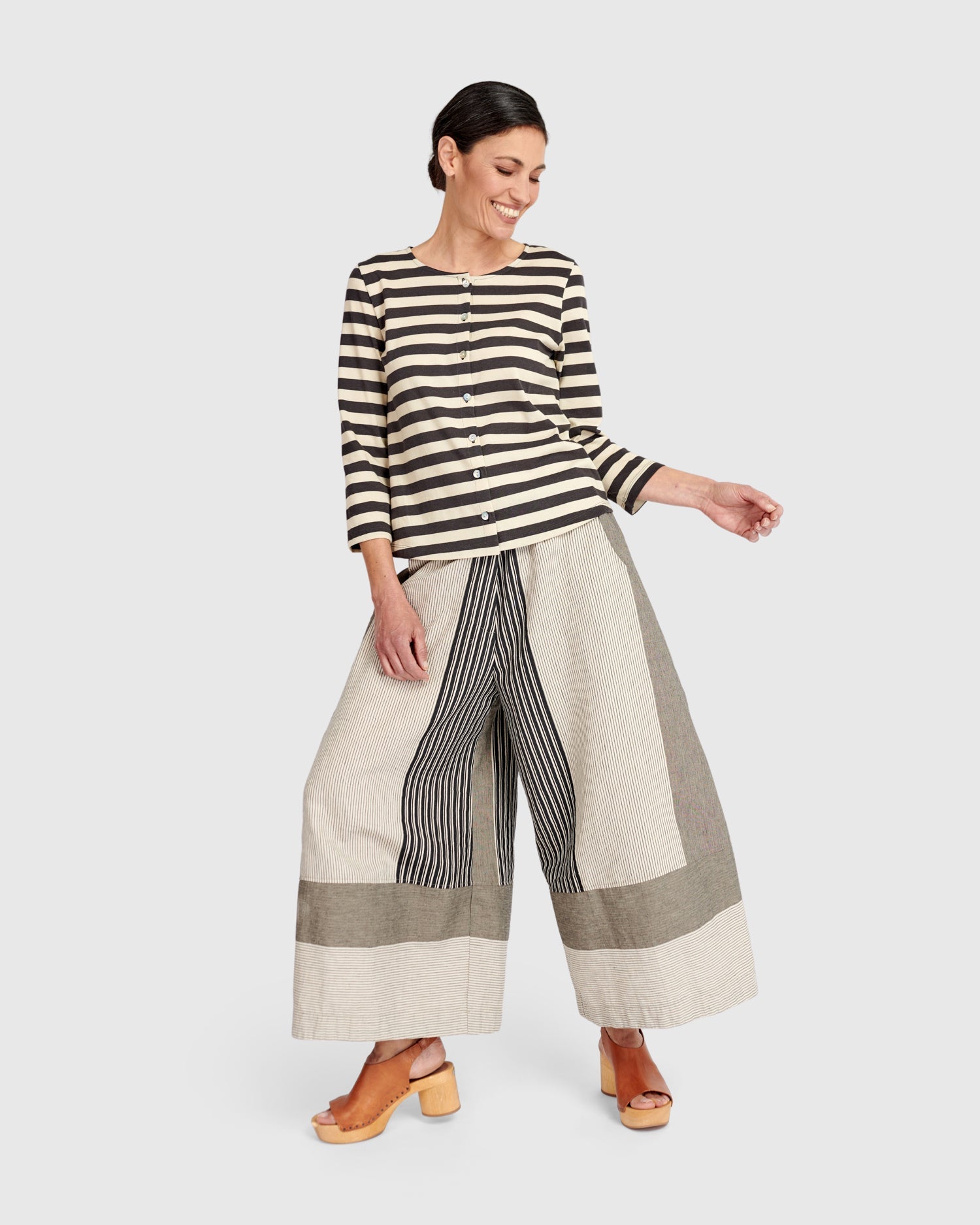 UrbanUrban Stripe Linen Mix TrouserBottomsStone - Blue Water Clothing
