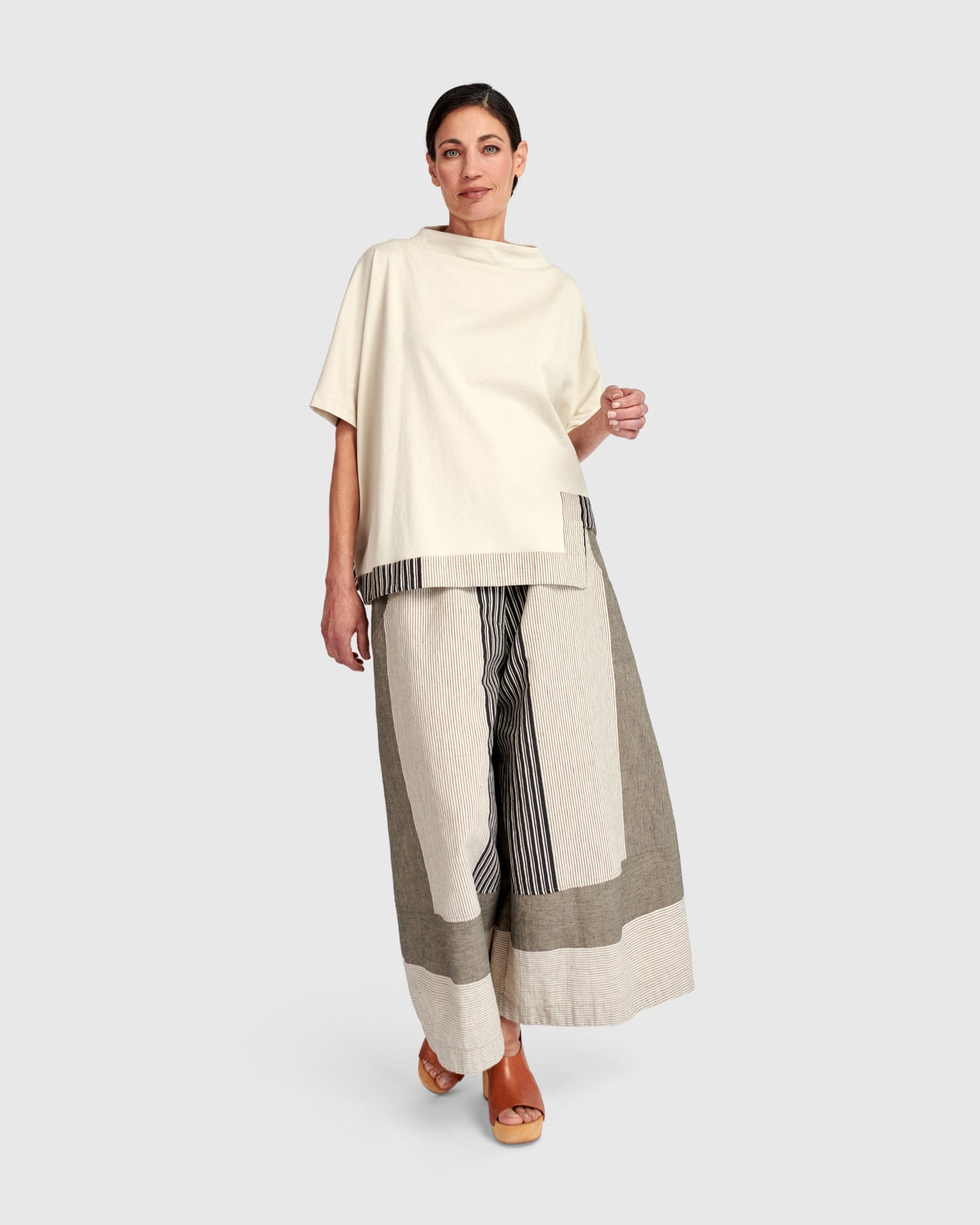 UrbanUrban Stripe Linen Mix TrouserBottomsStone - Blue Water Clothing