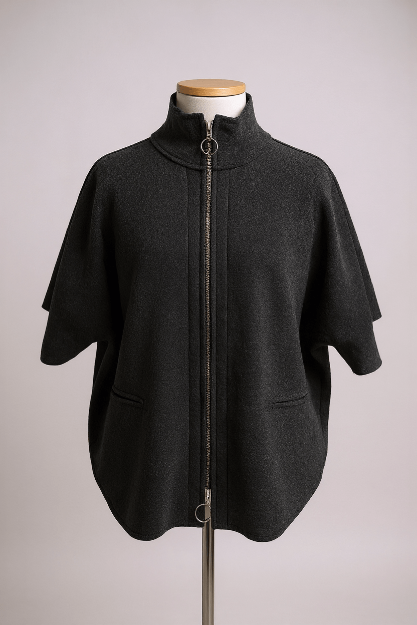 VetonoVetono Boiled Wool Poncho BlackTopsBlack - Blue Water Clothing
