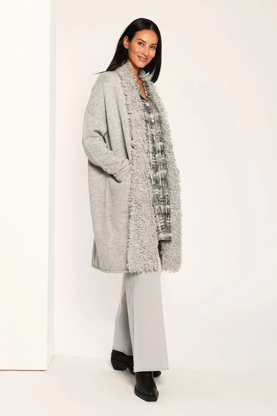 VetonoVetono Edge To Edge Wool Coat GreyCoats & JacketsSilver - Blue Water Clothing