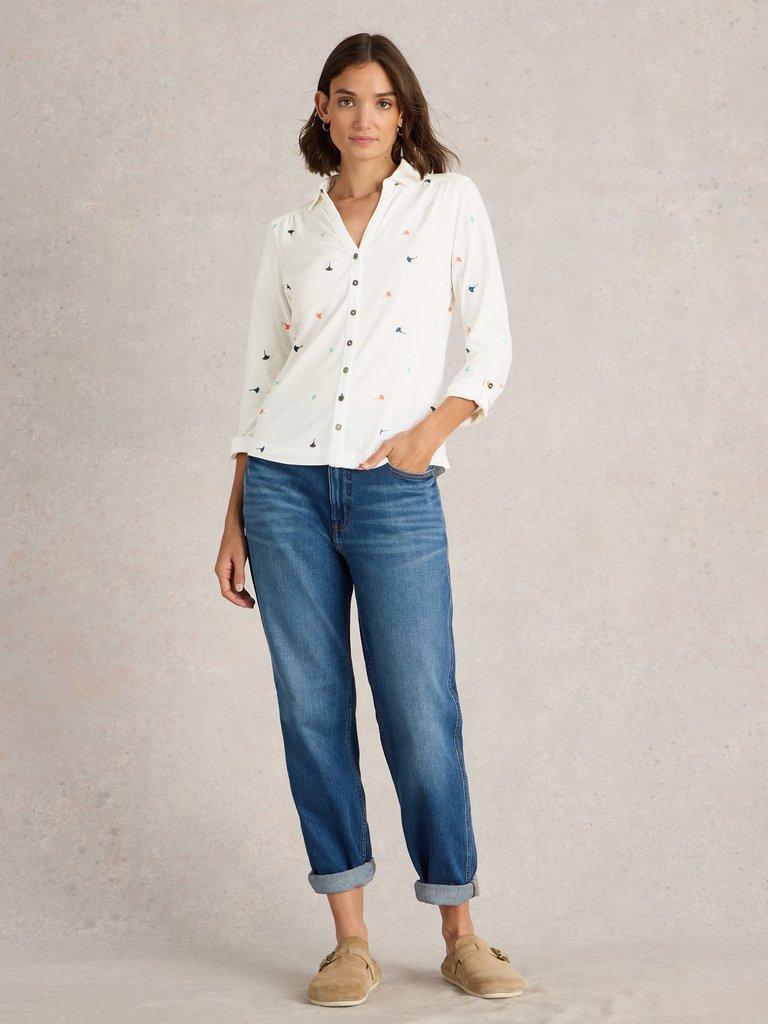White Stuff Annie Embroidered Jersey Shirt - Blue Water Clothing