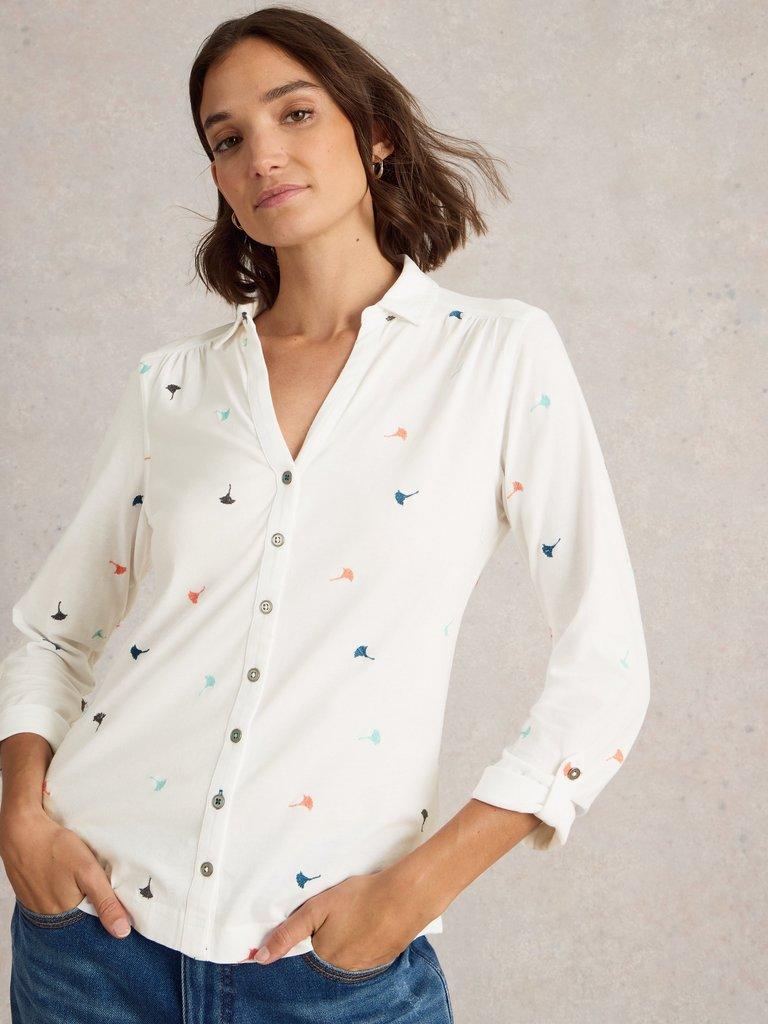 White Stuff Annie Embroidered Jersey Shirt - Blue Water Clothing