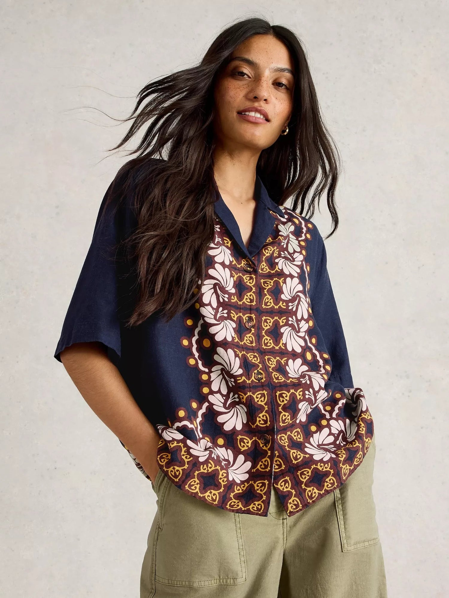 White StuffWhite Stuff Bella Linen Blend Resort ShirtClothingNAVY MULTI - Blue Water Clothing