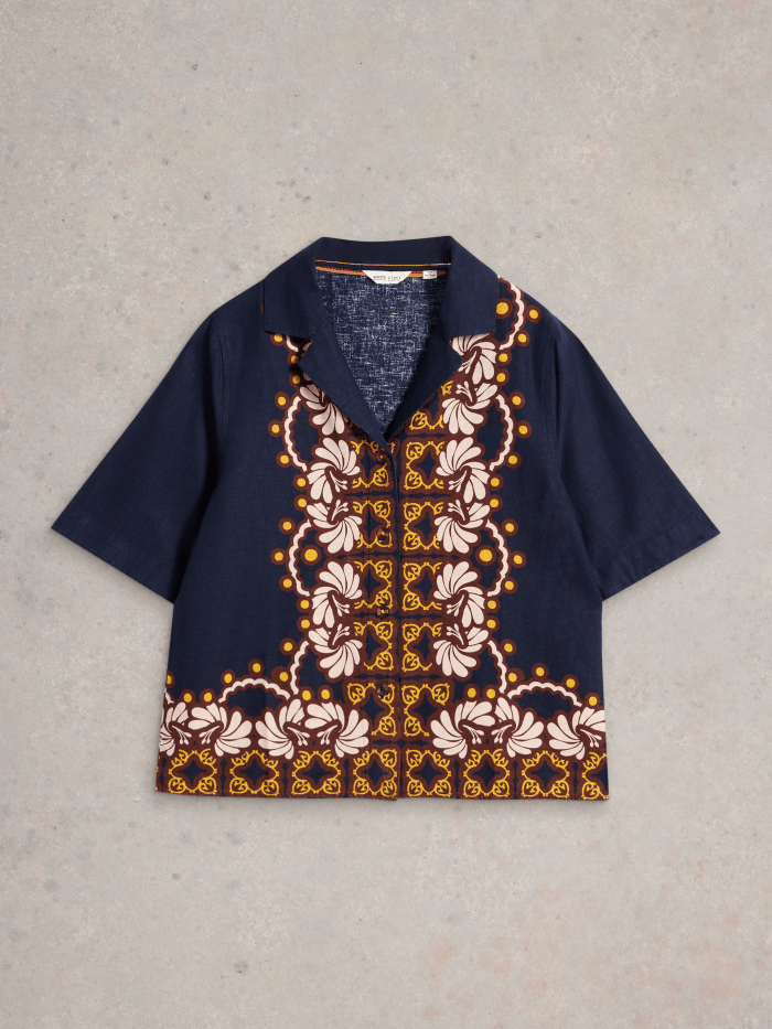 White StuffWhite Stuff Bella Linen Blend Resort ShirtClothingNAVY MULTI - Blue Water Clothing