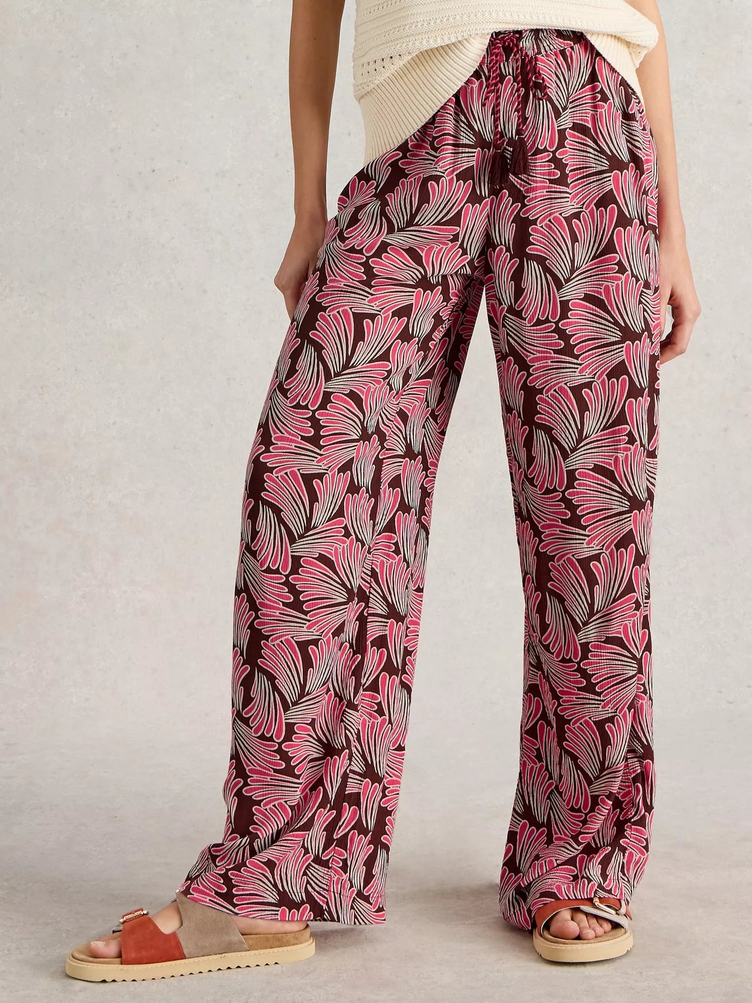 White Stuff Belle Crinkle Wide Leg Trousers - Blue Water Clothing