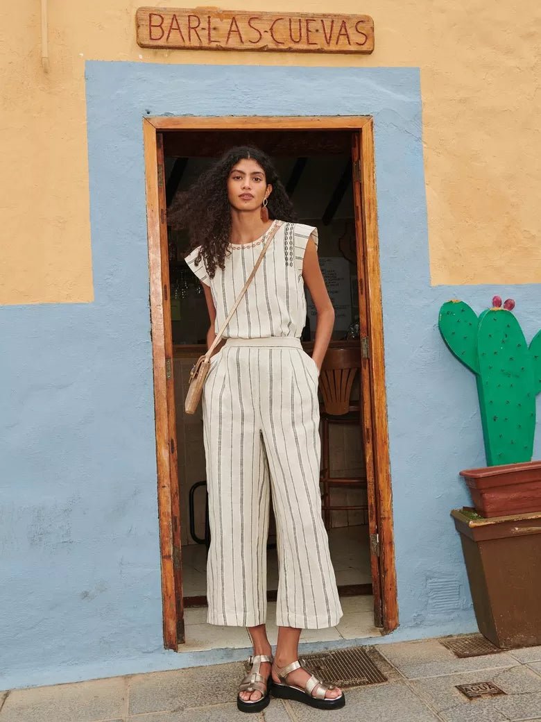 White Stuff Carla Stripe Linen Blend Top - Blue Water Clothing
