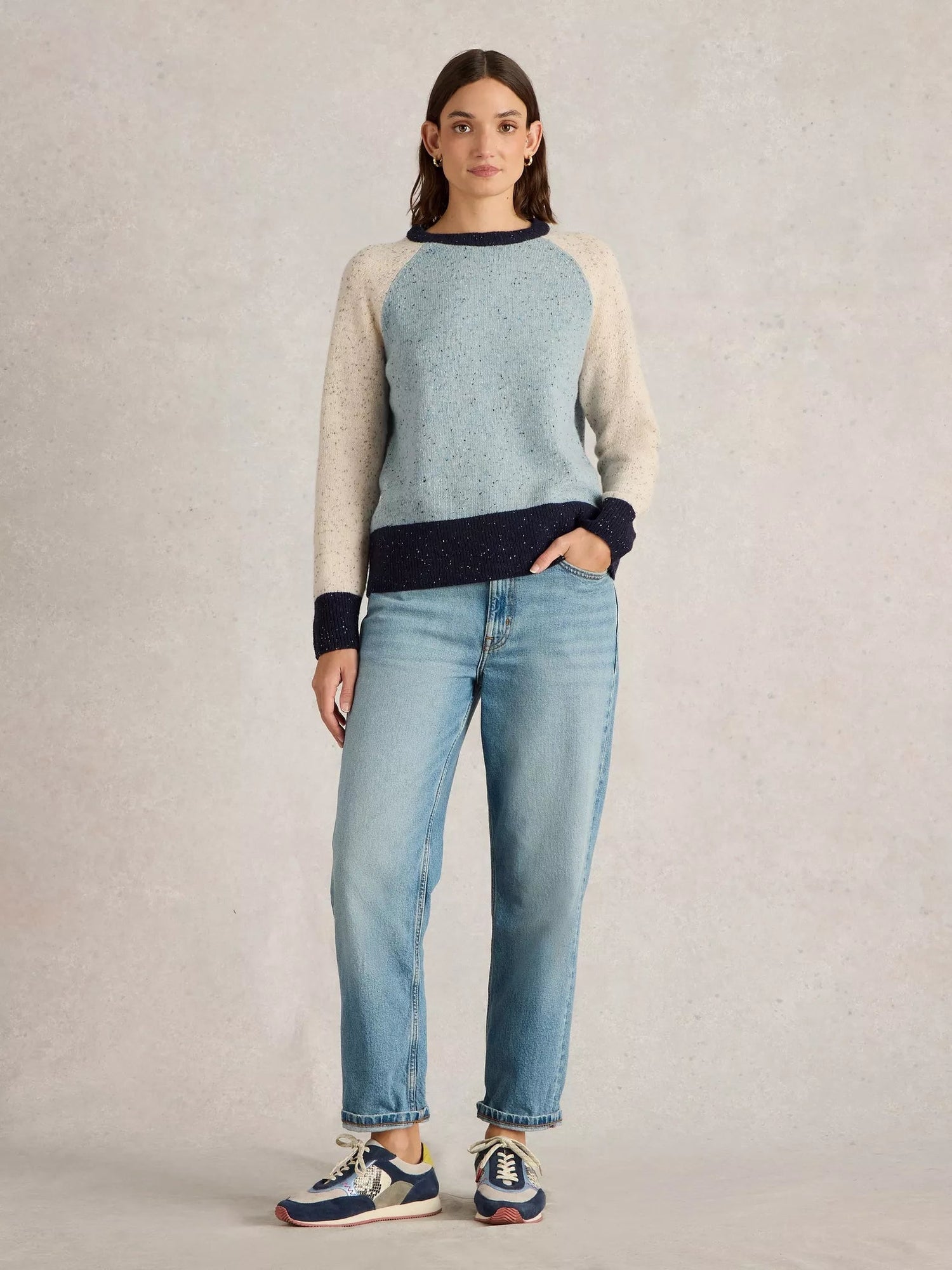 White Stuff Colourblock Nep Jumper - Blue Water Clothing