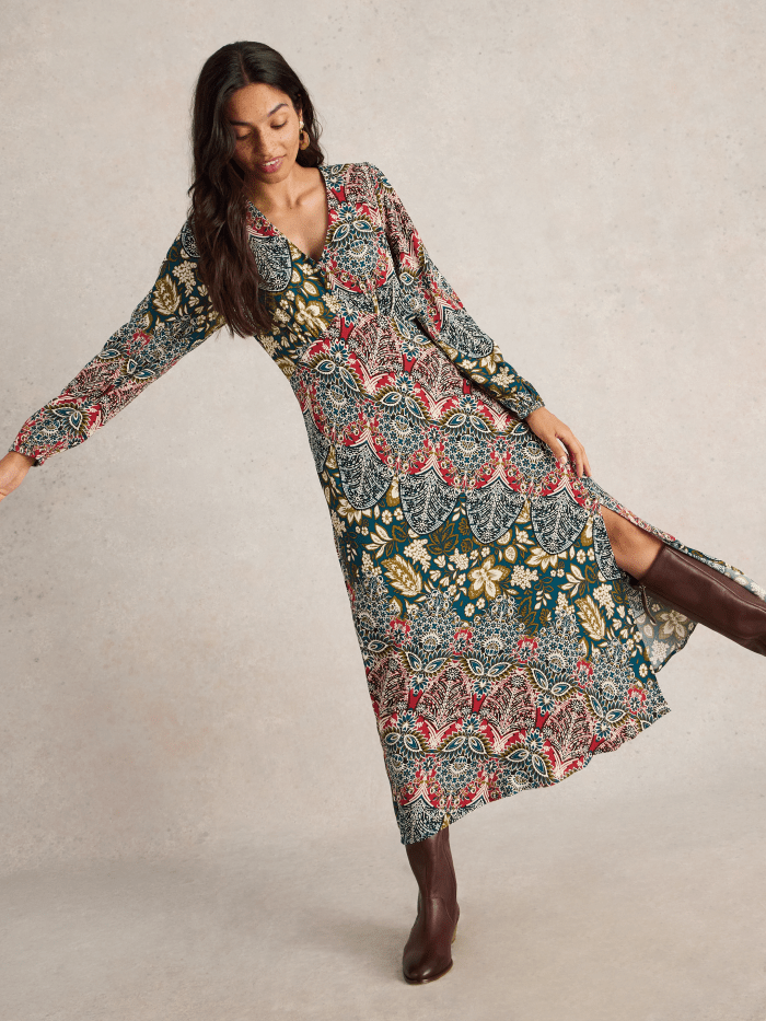 White Stuff Hope Bias Cut Dress - Blue Water Clothing