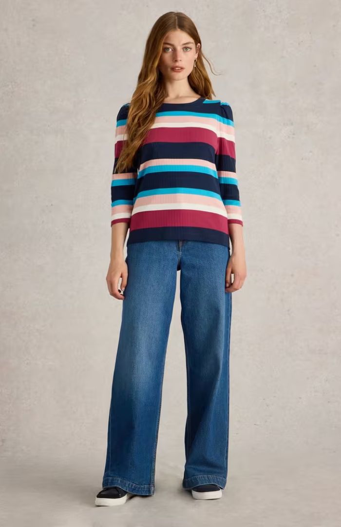 White Stuff Puff Sleeve Long Sleeve Tee - Blue Water Clothing