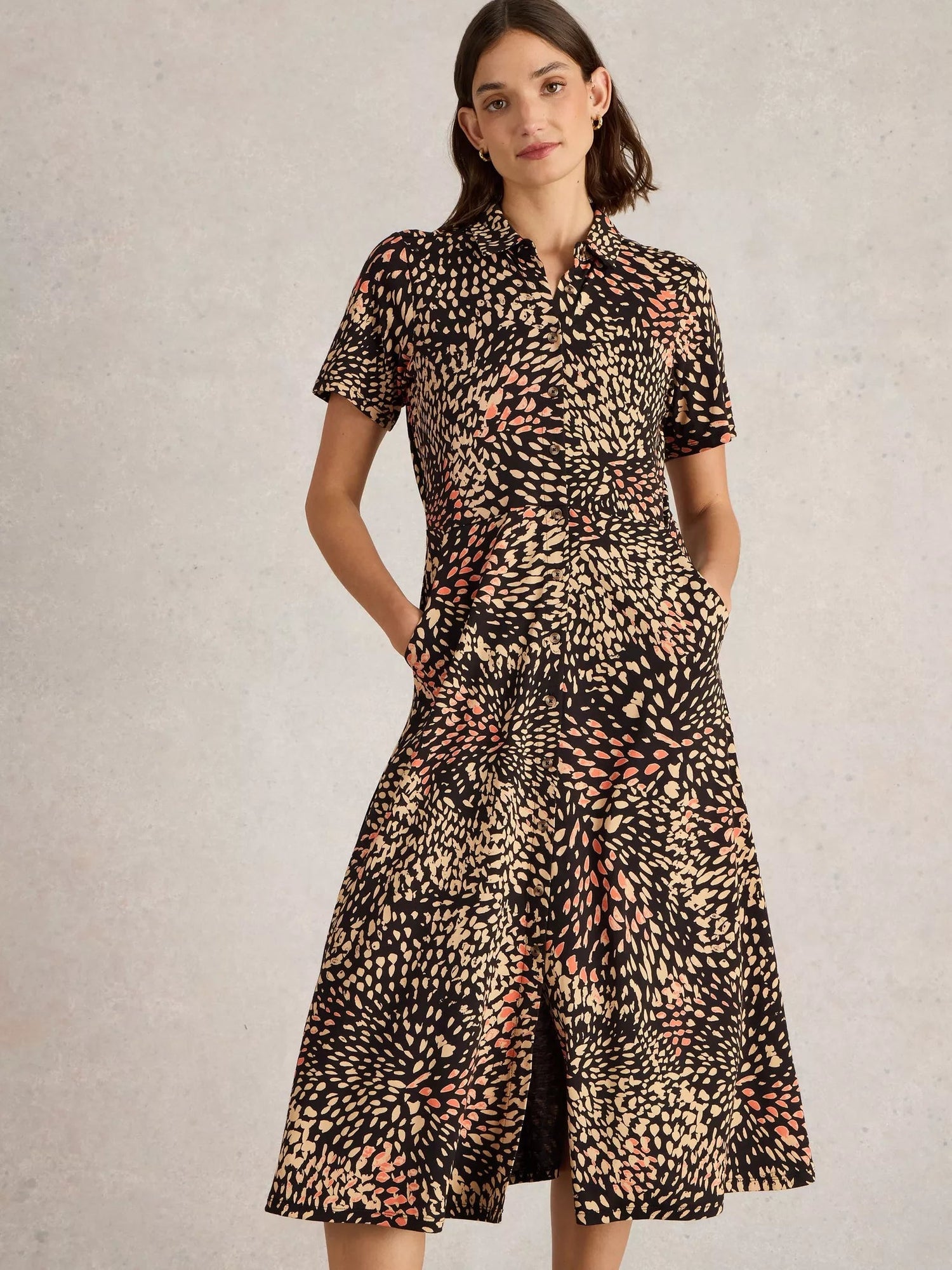 White Stuff Rua Jersey Shirt Dress Midi - Blue Water Clothing