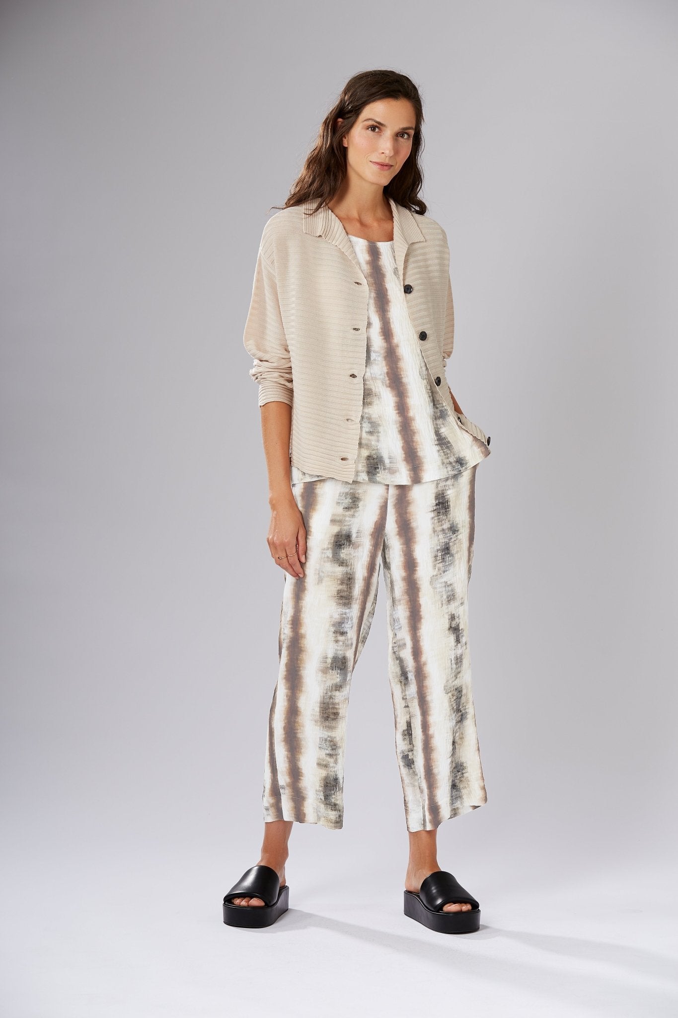 Yellow LabelYellow Label Printed 7/8 Trousers PebbleBottomsPebble - Blue Water Clothing