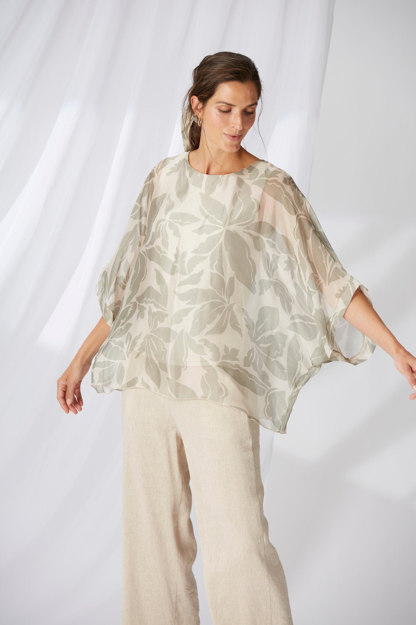 Yellow LabelYellow Label Wide Printed Blouse SageTopsSage - Blue Water Clothing