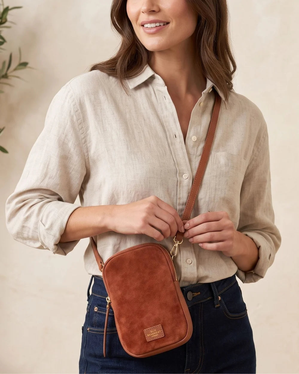 Elie Beaumont Phone Bag zipper - Tan suede