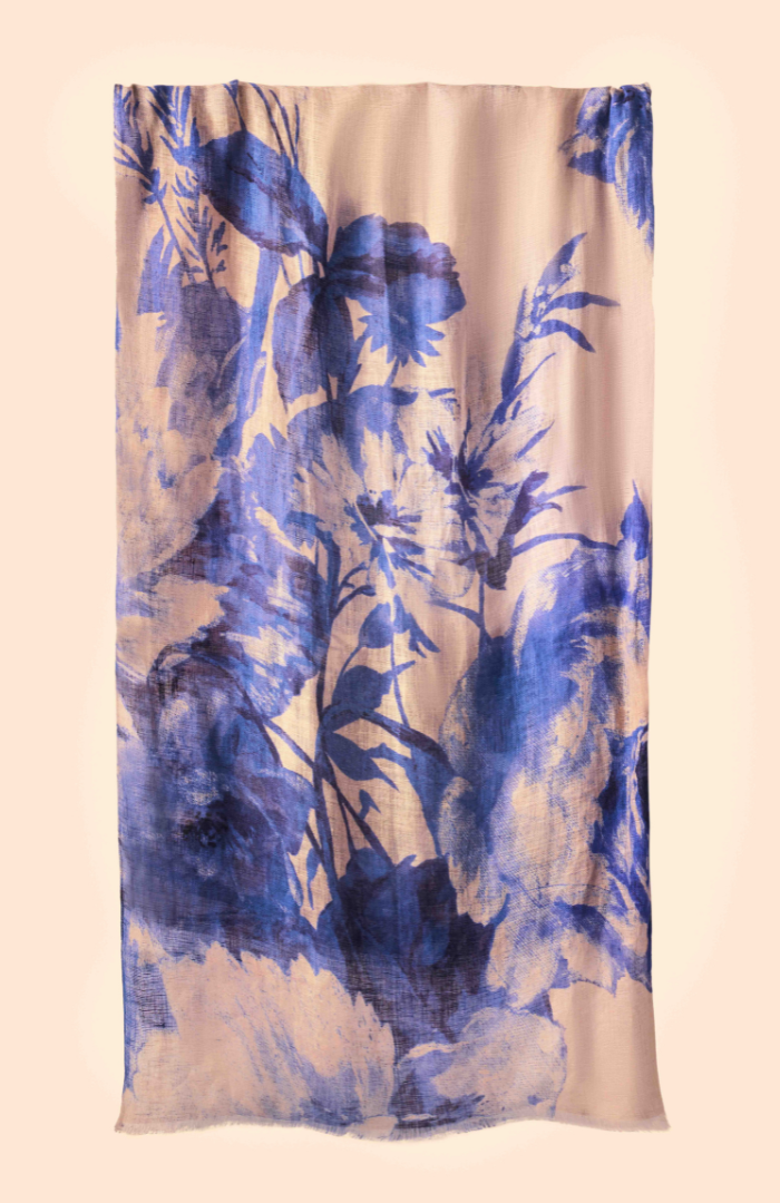 Powder China Blue Blooms Linen/Cotton Mix Scarf