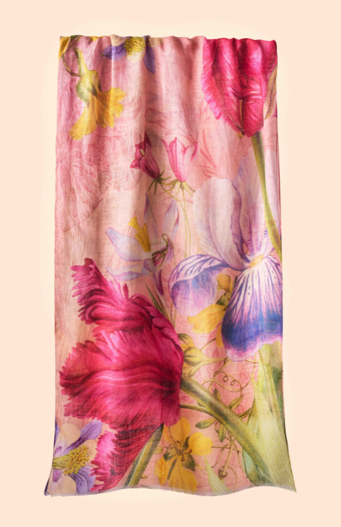 Powder Floral Study Linen/Cotton Mix Scarf - Petal