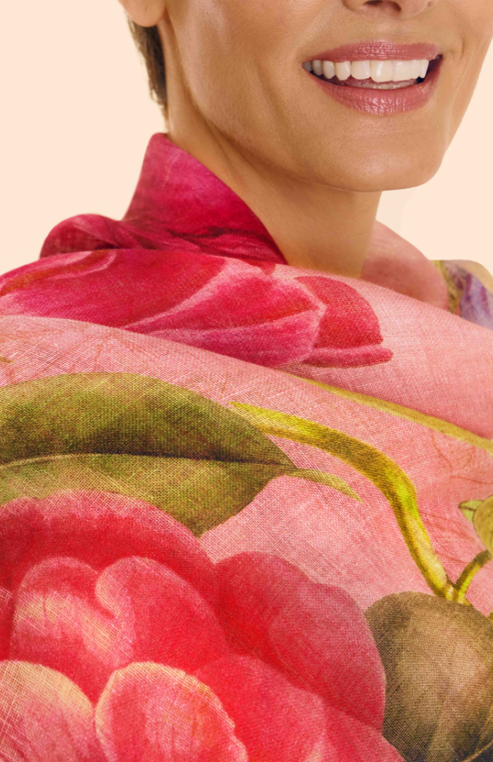 Powder Floral Study Linen/Cotton Mix Scarf - Petal