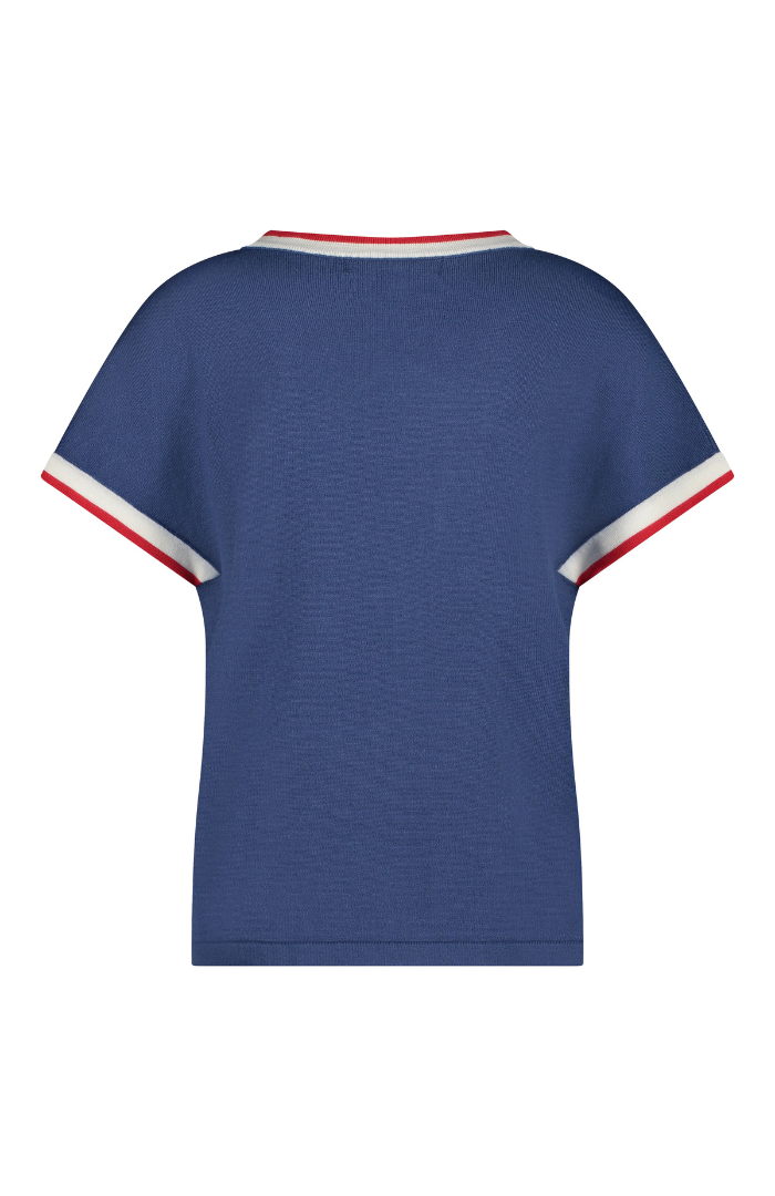 Red Button Jerry V-Neck Striped T-Shirt