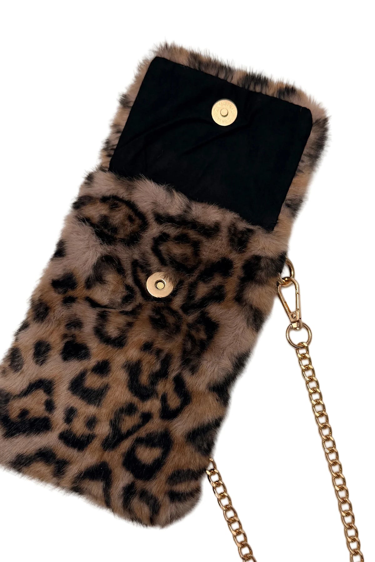 Plush Faux Fur Phone Crossbody Bag with Gold Chain