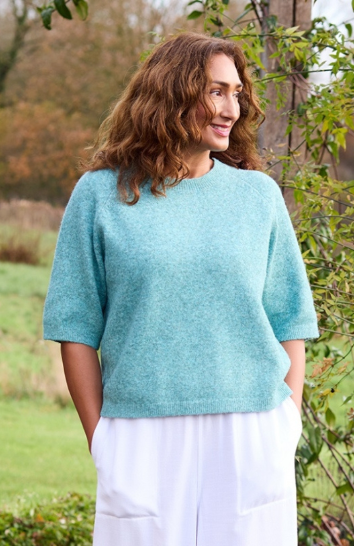 Soft Tweed Short Sleeve Raglan Jumper