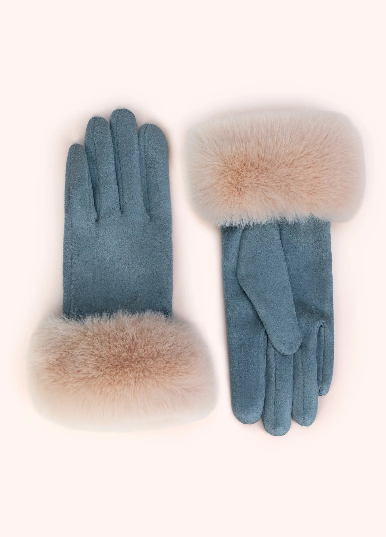 Powder AW26 Bettina Faux Suede/Fur Gloves in Denim