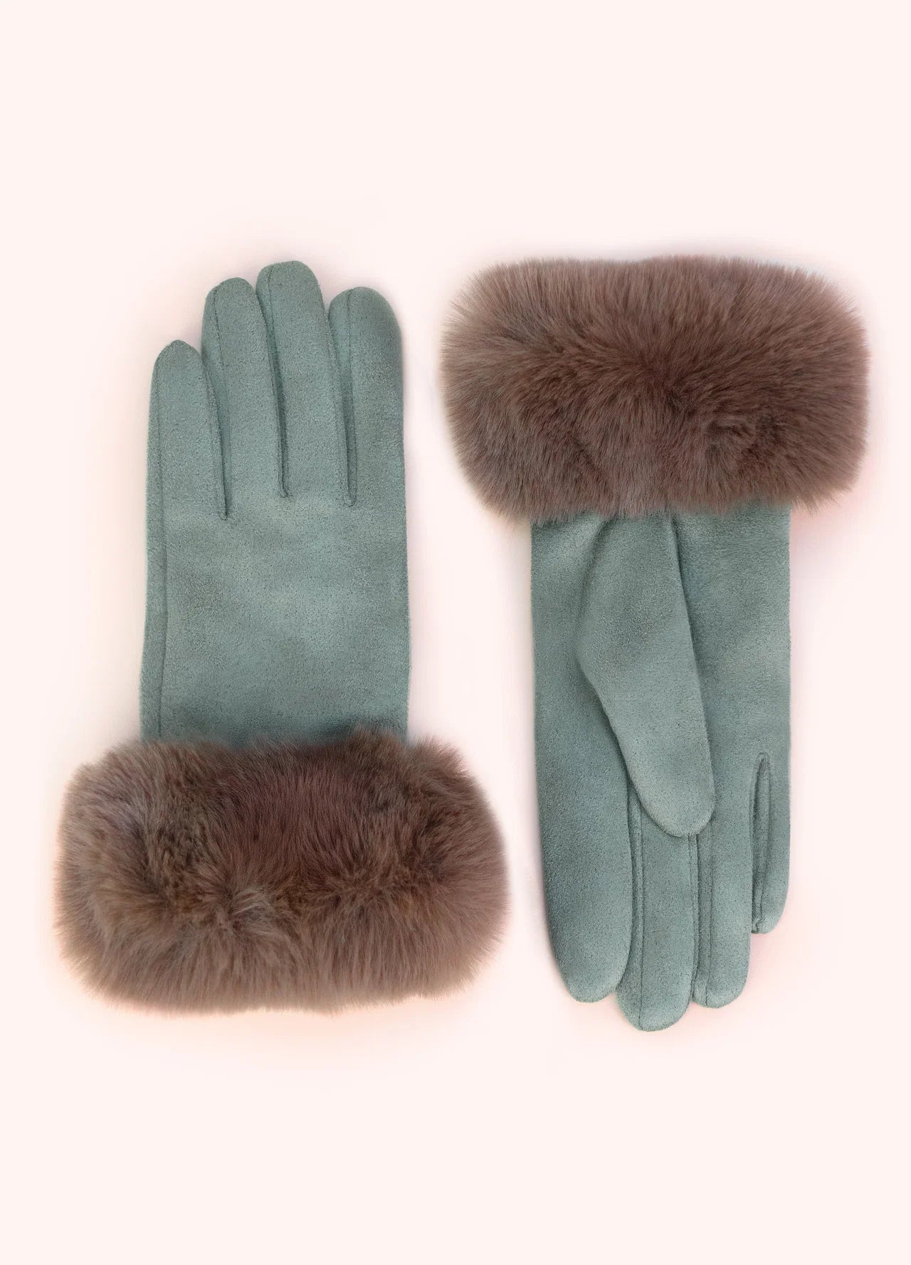 Powder AW26 Bettina Faux Suede/Fur Gloves in Ice