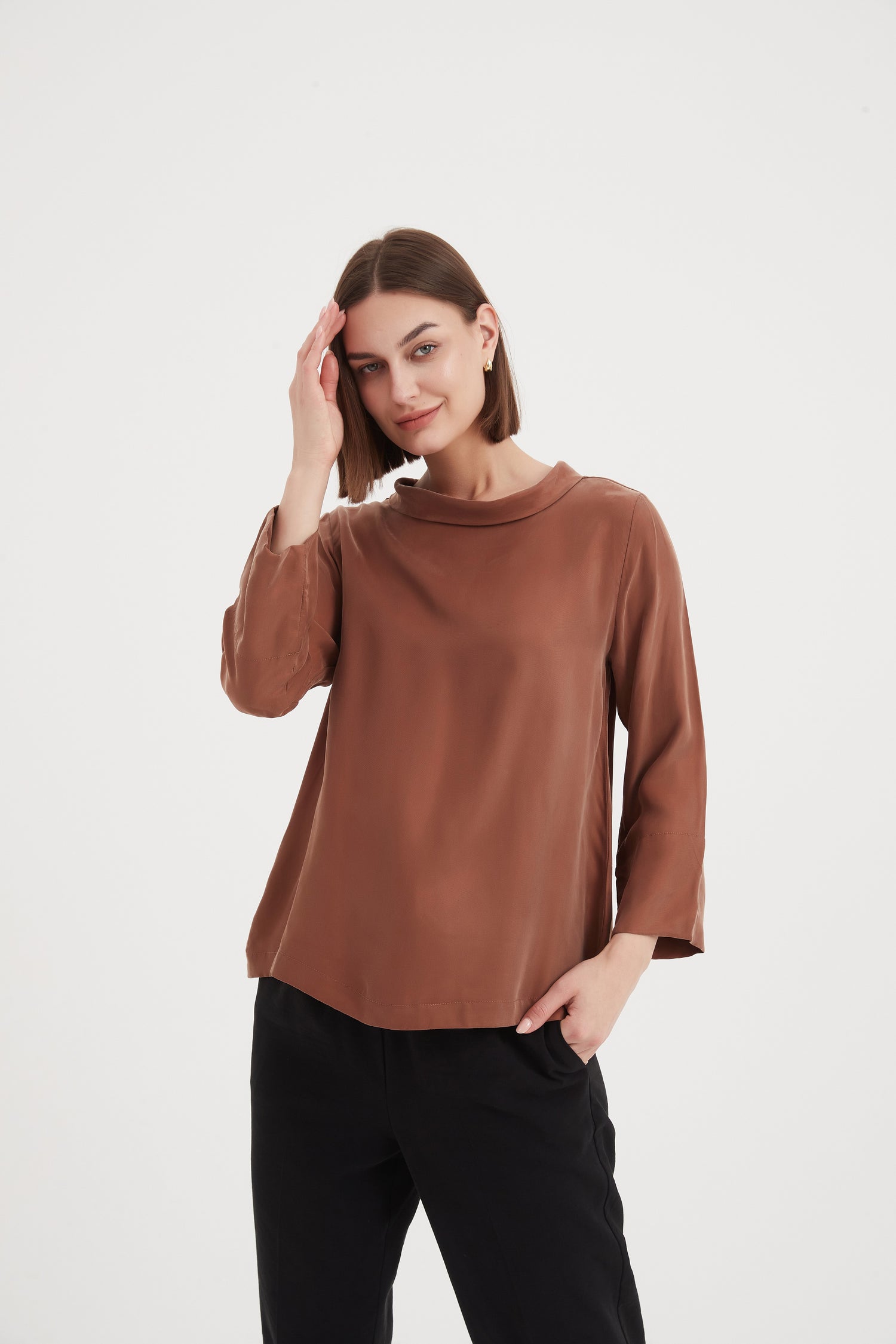 Bell Sleeve Mock Neck Top