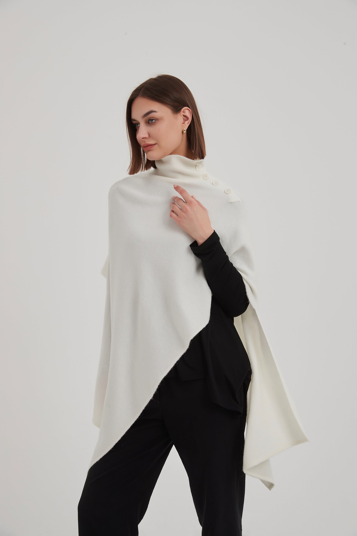 Button Detail Asymmetric Poncho