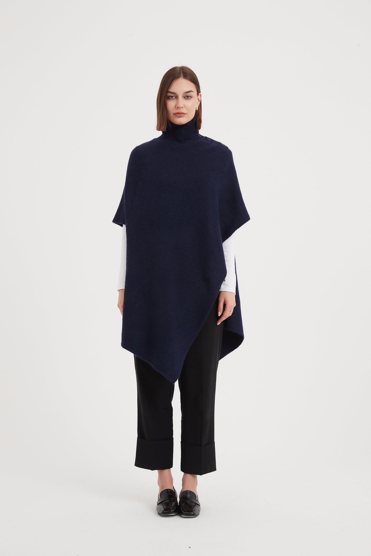 Button Detail Asymmetric Poncho