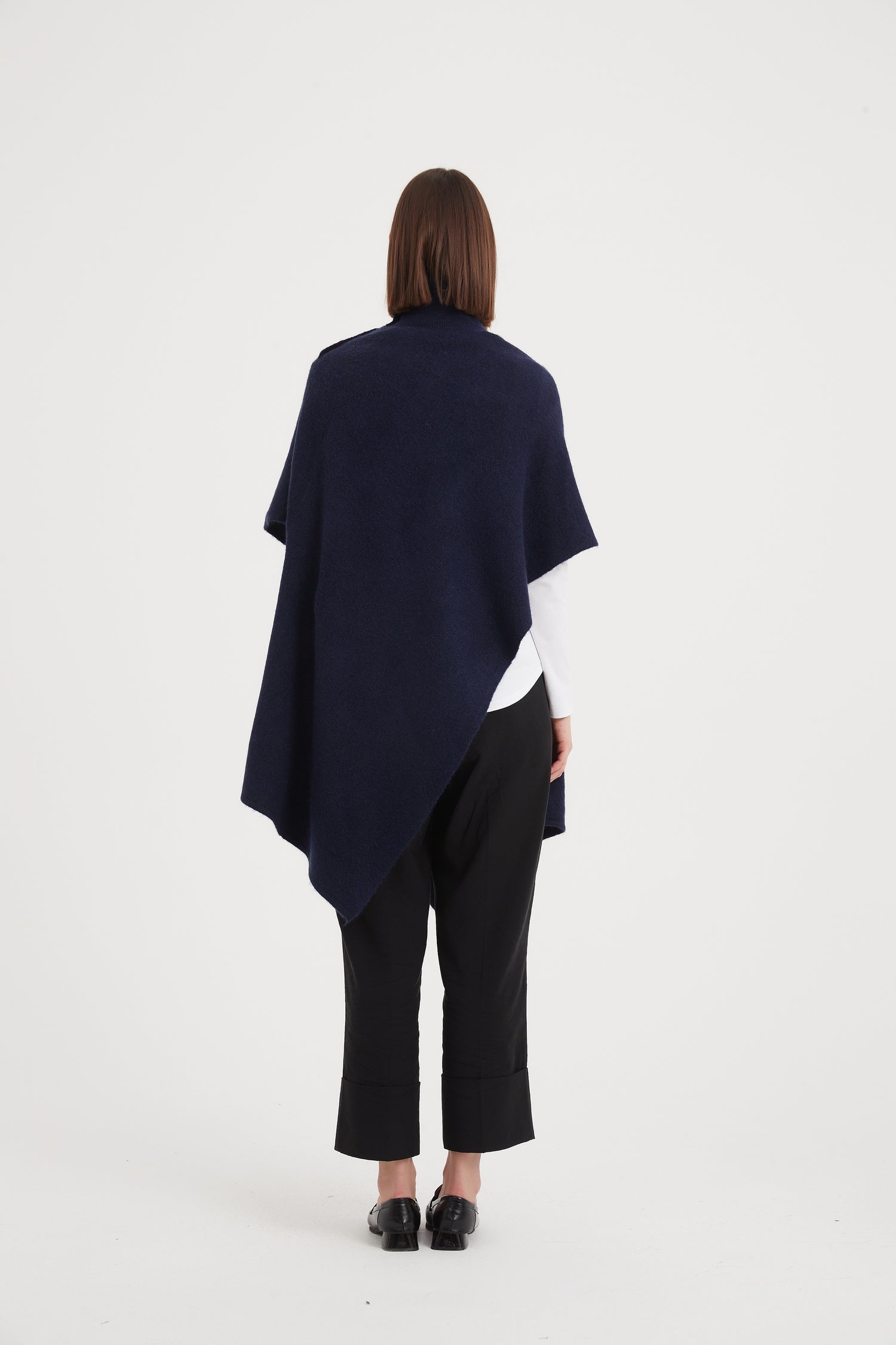 Button Detail Asymmetric Poncho