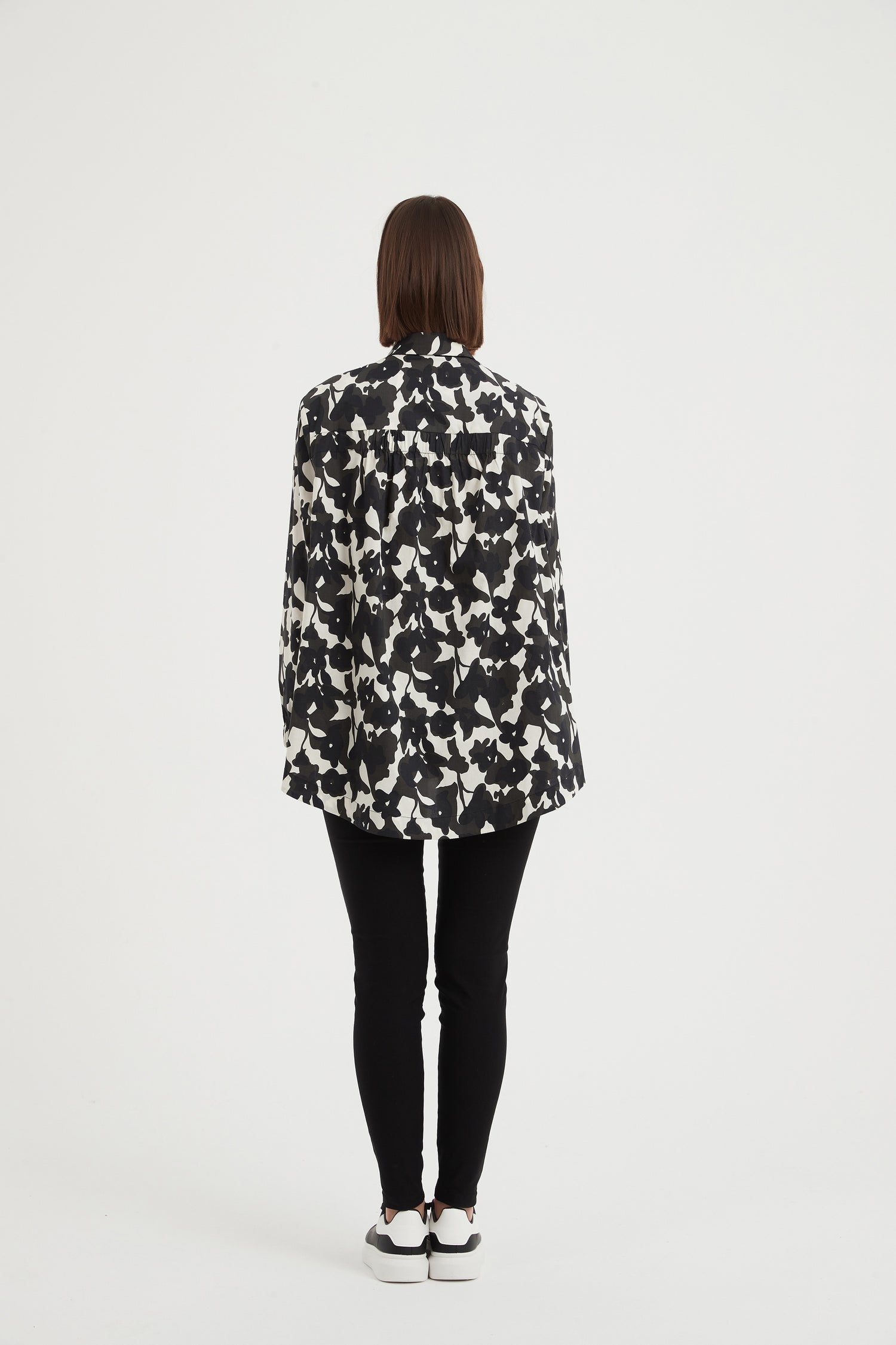 Elastic Front Hem Print Shirt