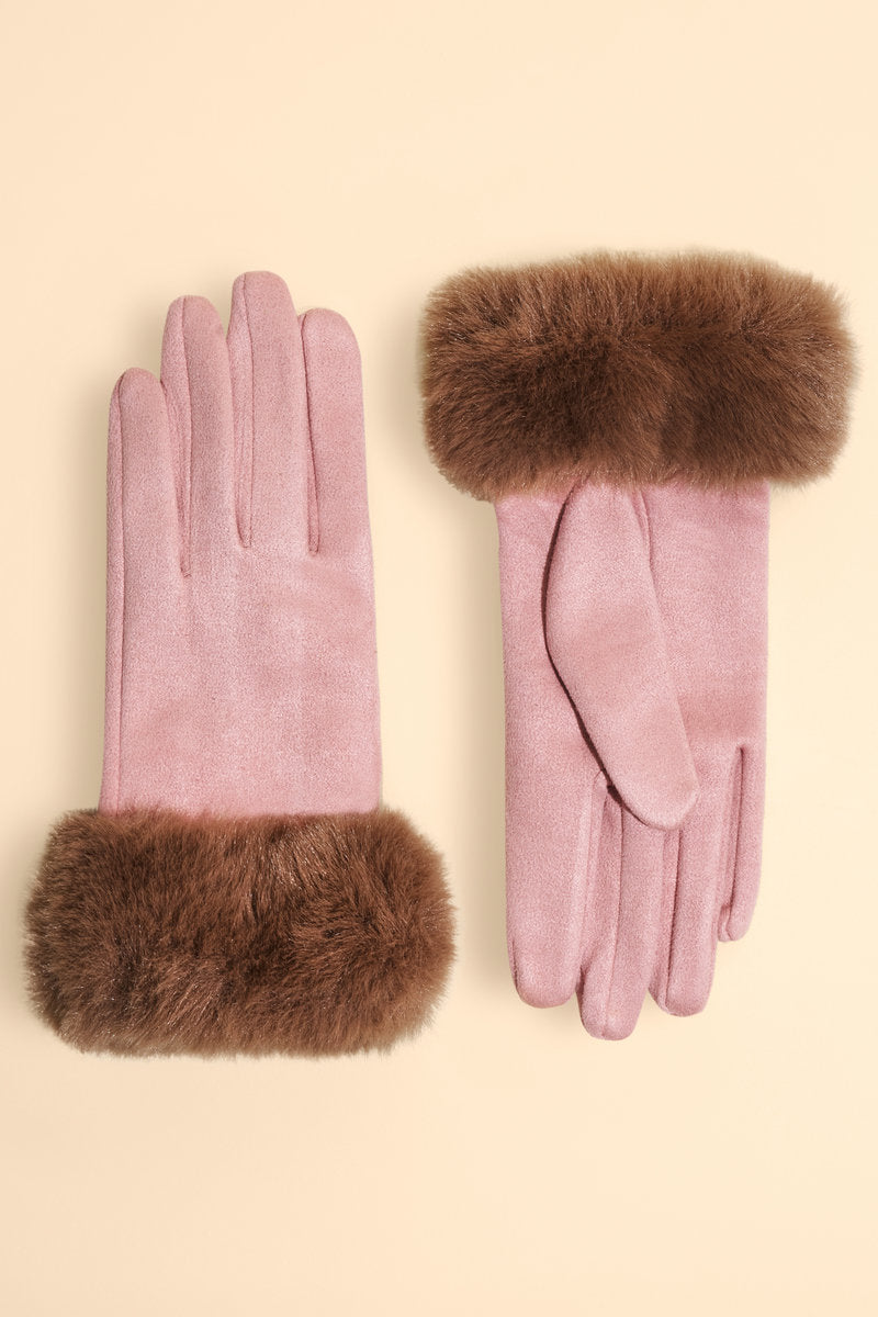 Bettina Faux Suede/Faux Fur Gloves inPetal/Teddy