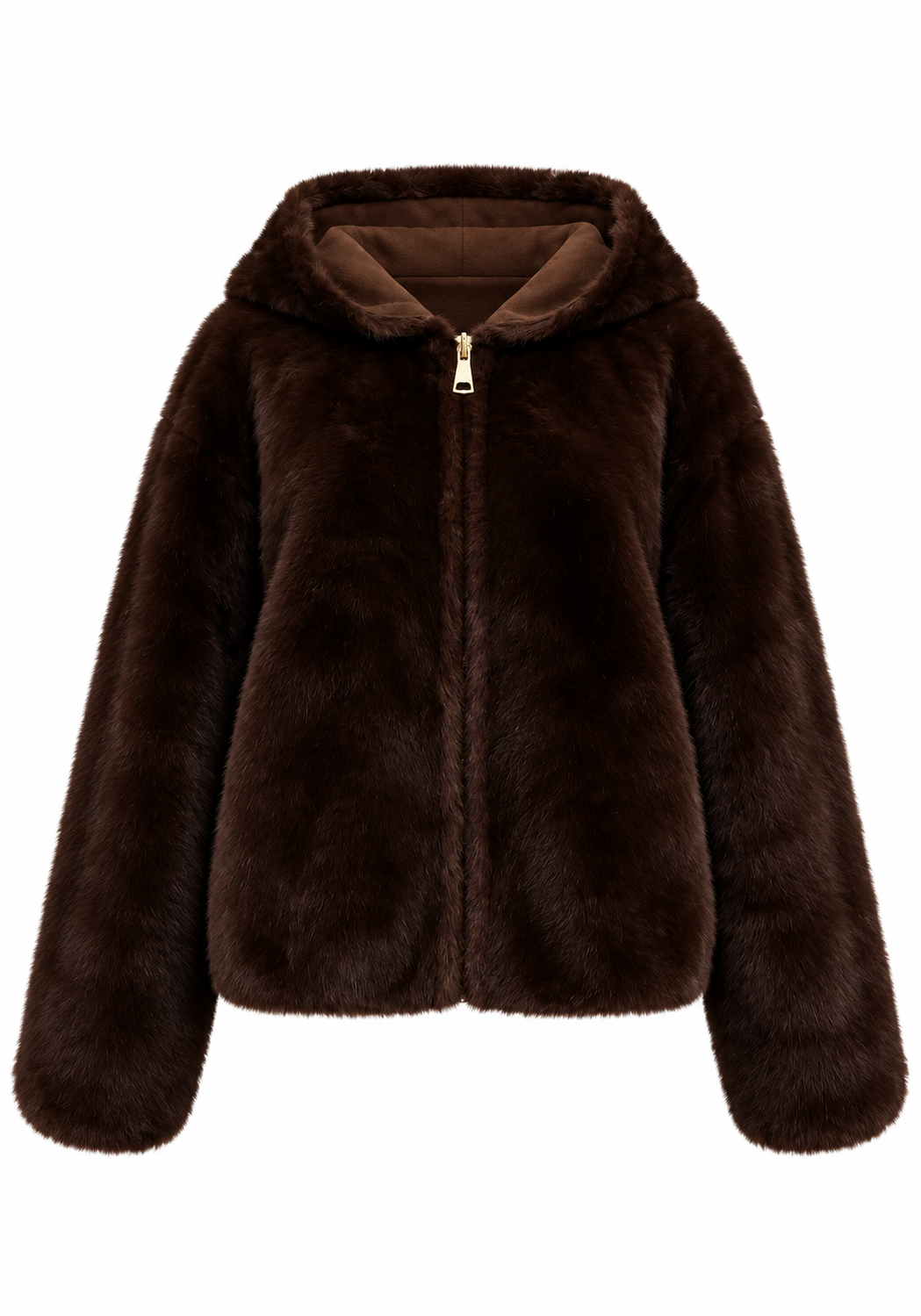 Reversible Faux Fur and Suede Hooded Jacket