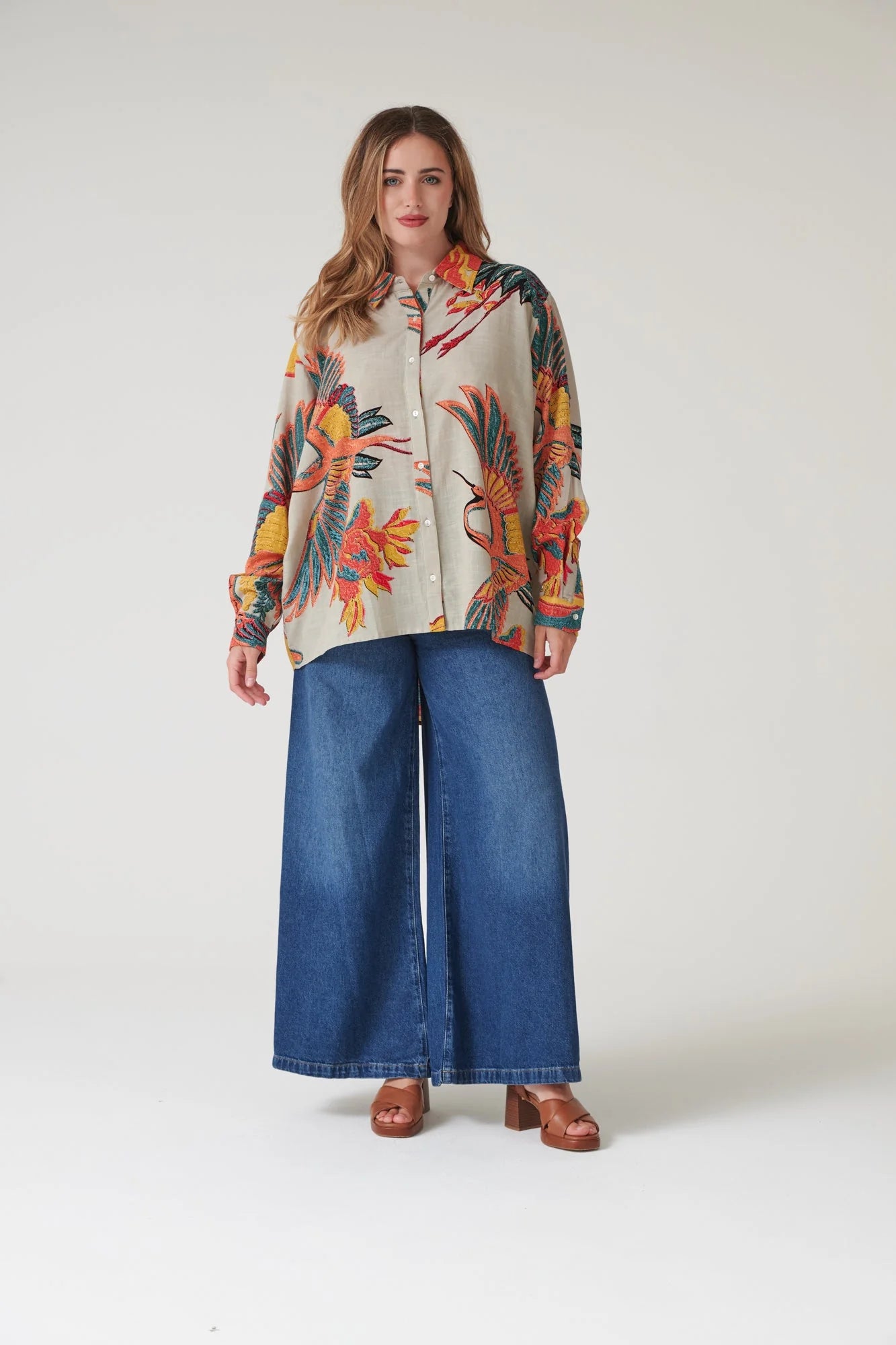 One Hundred Stars Crane Stone Oversized Shirt