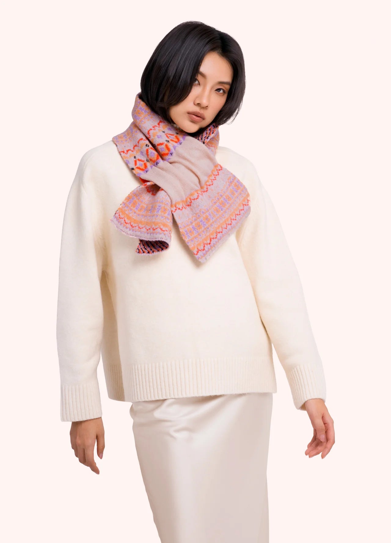 Powder AW26 Fair Isle Scarf in Cream Mix